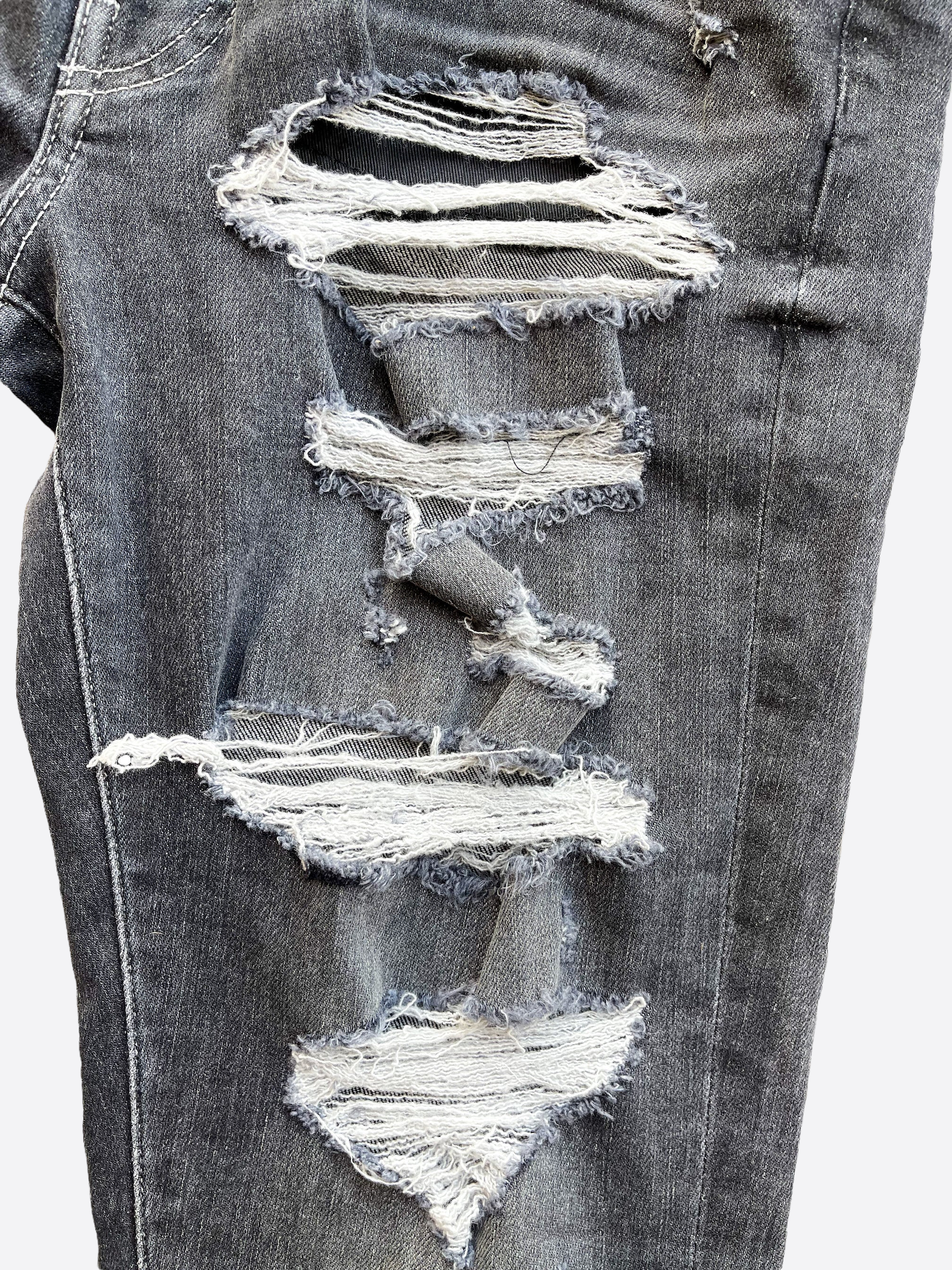 Amiri Grey Distressed Thrasher Denim Jeans for Men - Vintage Washed Slim Fit Ripped Skinny Jeans | Perfect for Streetwear, Casual Outfits & Night Out