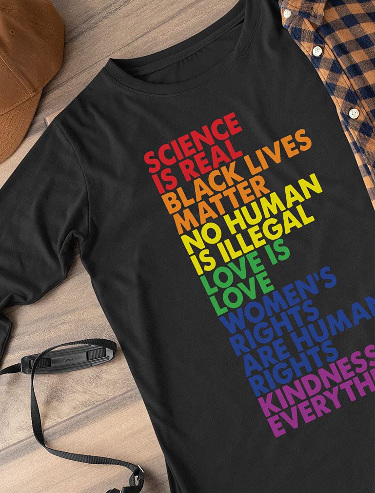Science is Real Black Lives Matter Love is Love Women's Long Sleeve T-Shirt - Feminist Graphic Tee for Social Justice & Equality - Perfect for Protests, Casual Wear & Awareness Events