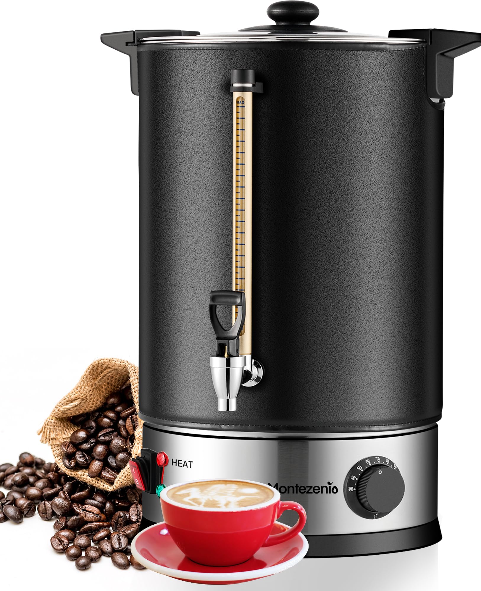 100 Cup Commercial Coffee Urn - 15L Stainless Steel Coffee Dispenser with Thermal Sleeve | Fast Brewing & Temperature Control | Perfect for Home, Office, Party & Catering | Water Level Indicator & Display