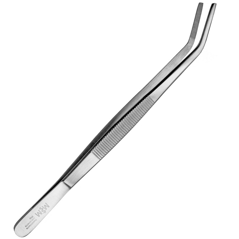 Premium Set of 6 Stainless Steel Cooking Tweezers - 20cm Curved Kitchen Tongs for BBQ, Grilling, Baking & Food Plating - Professional Chef Tools for Precision Cooking & Garnishing