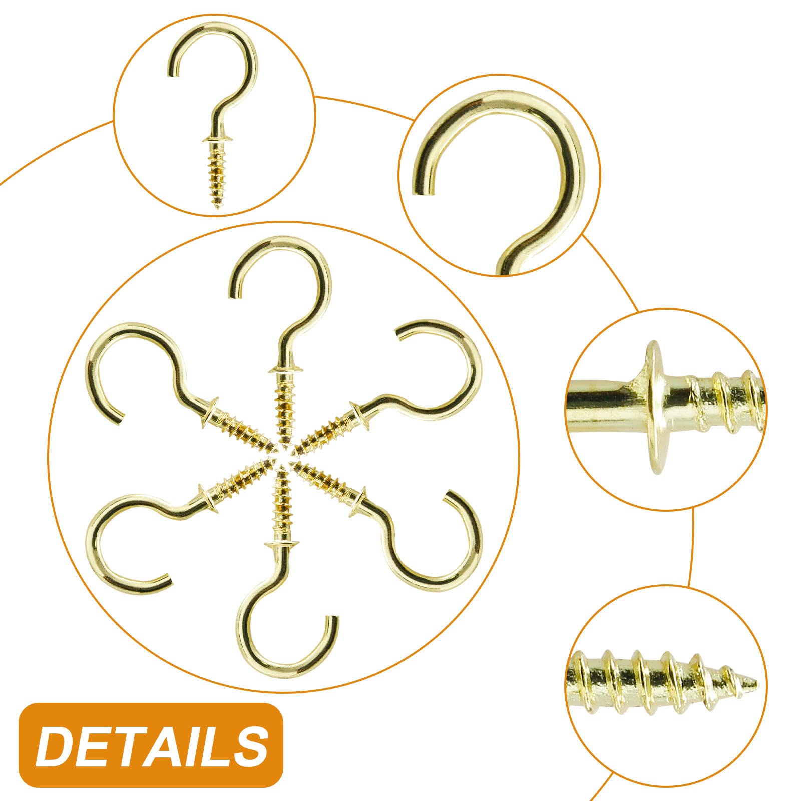 Biaungdo 100 Pack 3/4 Inch Gold Ceiling Hooks with Self-Tapping Screws - Heavy Duty Cup Hooks for Hanging Plants, Lights, Decorations in Home, Kitchen, Bathroom, Garage