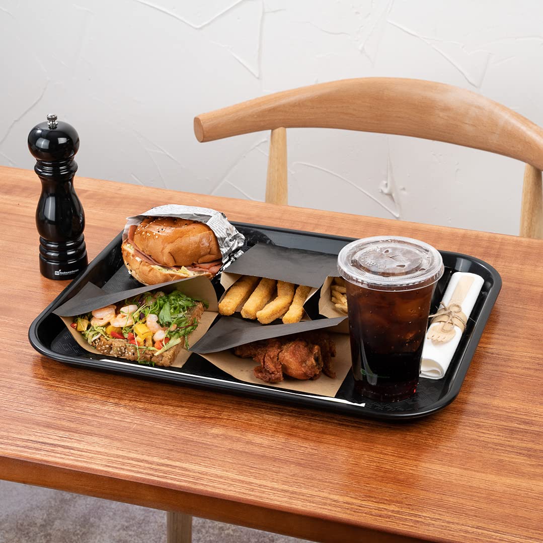 Restaurantware 14 x 18 Inch Fast Food Trays - Set of 50 Durable Rectangle Plastic Serving Trays | Dishwasher Safe, Textured Black Cafeteria Trays for Meals, Glassware & Buffet Service | Perfect for Restaurants, Schools, and Catering Events