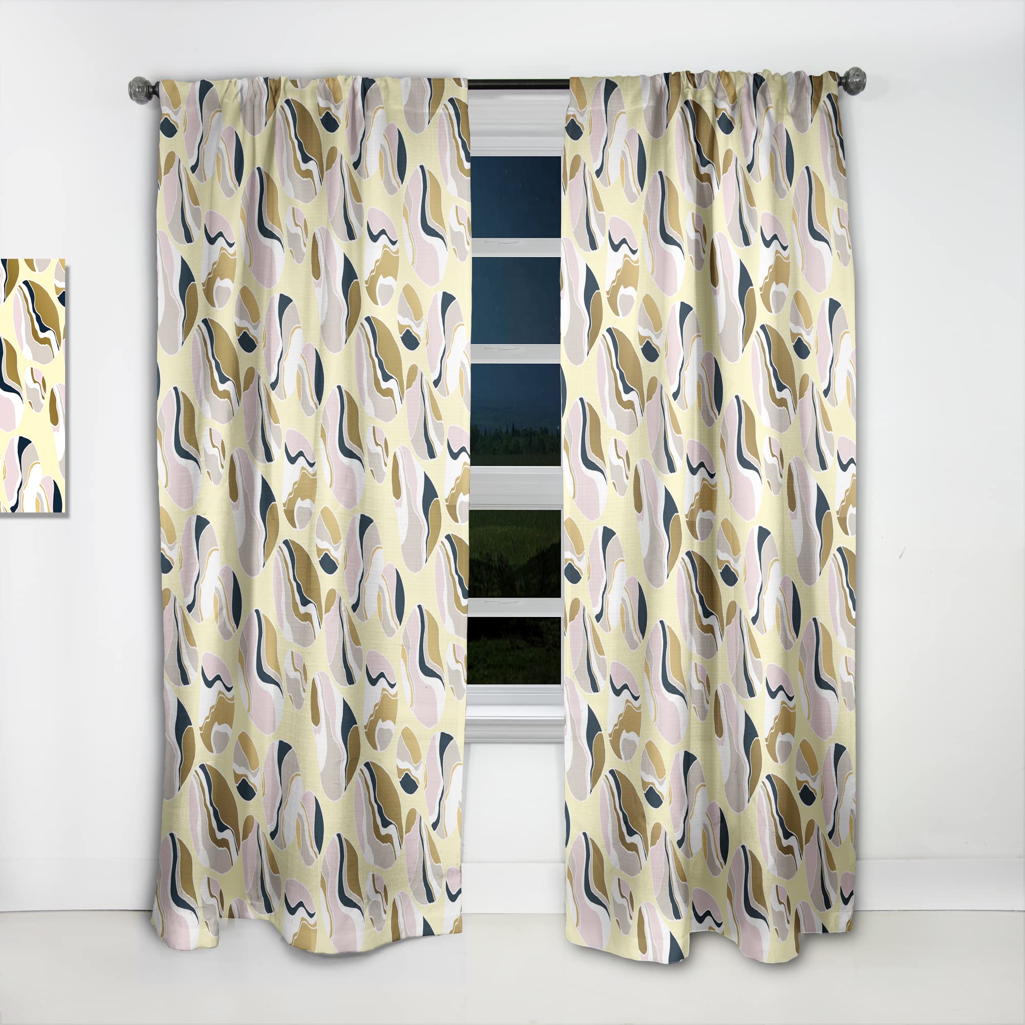 DesignQ 'Golden River Stones' Thermal Insulated Curtains - Single Panel 52x90 Inches - Blackout Drapes for Bedroom & Living Room - Perfect for Home Decor, Privacy & Temperature Control