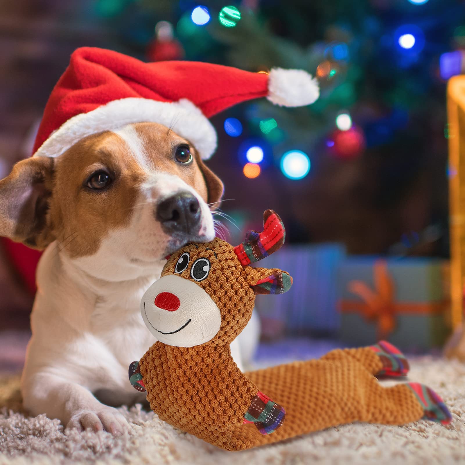 Malier Christmas Plush Reindeer Dog Toy - 22 Inch Squeaky Chew Toy for Small & Medium Dogs | Durable Interactive Pet Gift for Holidays, Playtime & Training