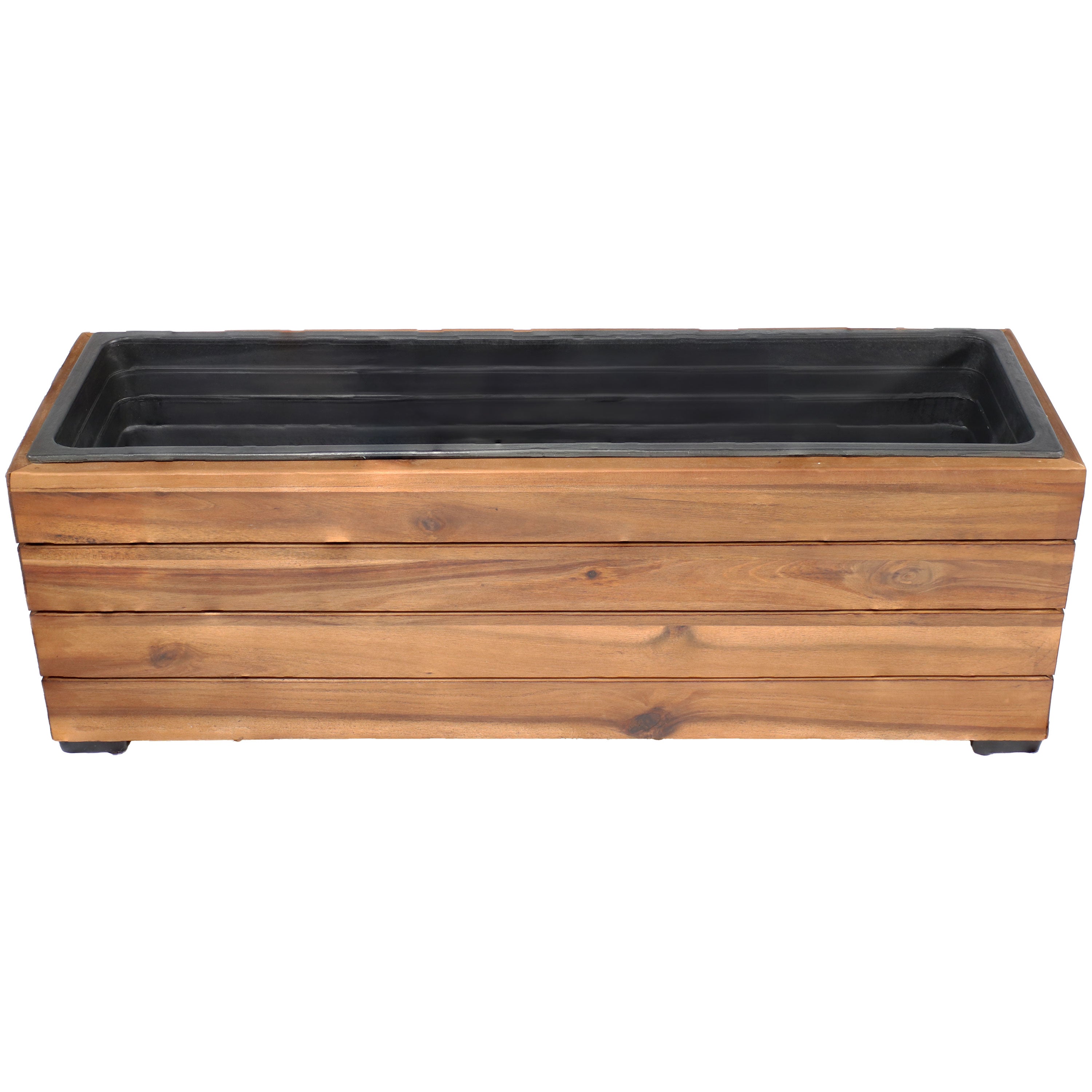 Sunnydaze Rectangular Wood Planter Box with Plastic Liner - Outdoor Garden Decor for Flowers, Herbs & Plants - Perfect for Patio, Deck & Backyard Landscaping