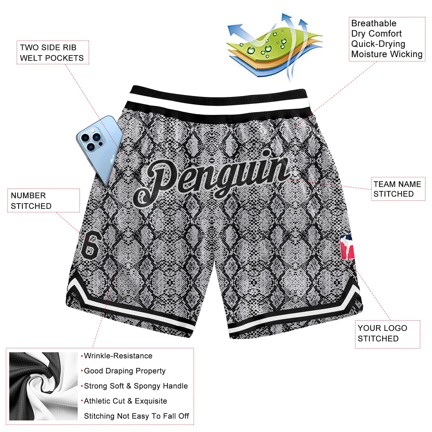 Custom Basketball Shorts for Men & Boys - Personalized Stitched Name & Number, Knit Rib Sports Shorts with Pockets (Sizes S-3XL) | Perfect for Games, Practice & Casual Wear