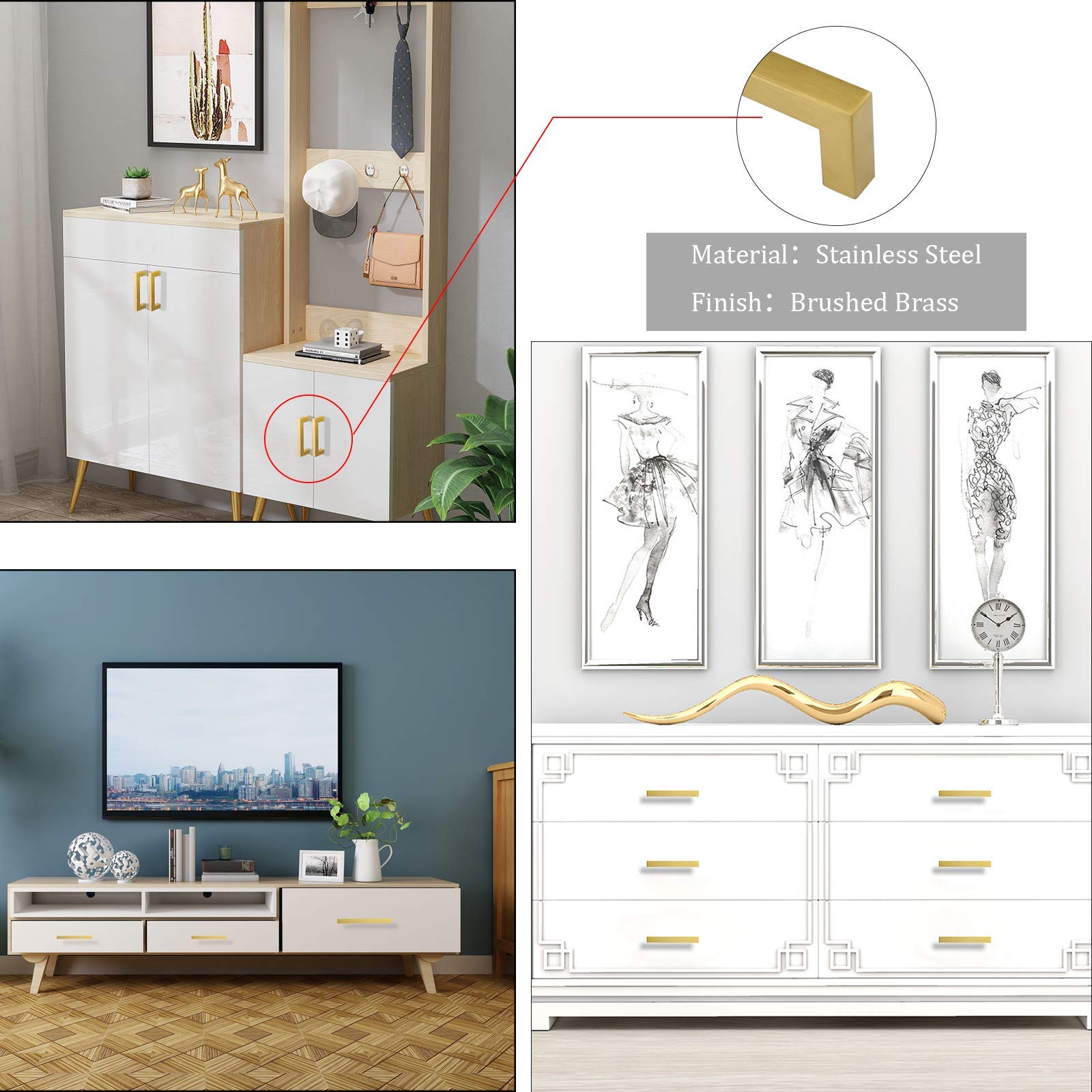 Goldenwarm 10-Pack Brushed Brass Cabinet Pulls - Modern Square Knobs for Kitchen & Bathroom