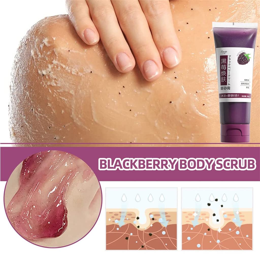 Mayui Japan Juniperberry Byecellu Body Scrub - Organic Blackberry Rejuvenating Exfoliator with Niacinamide, Deep Cleansing & Moisturizing Bath Scrub for Smooth Skin (200ml) - Perfect for Spa Day, Dry Skin Care & Post-Workout Refreshment