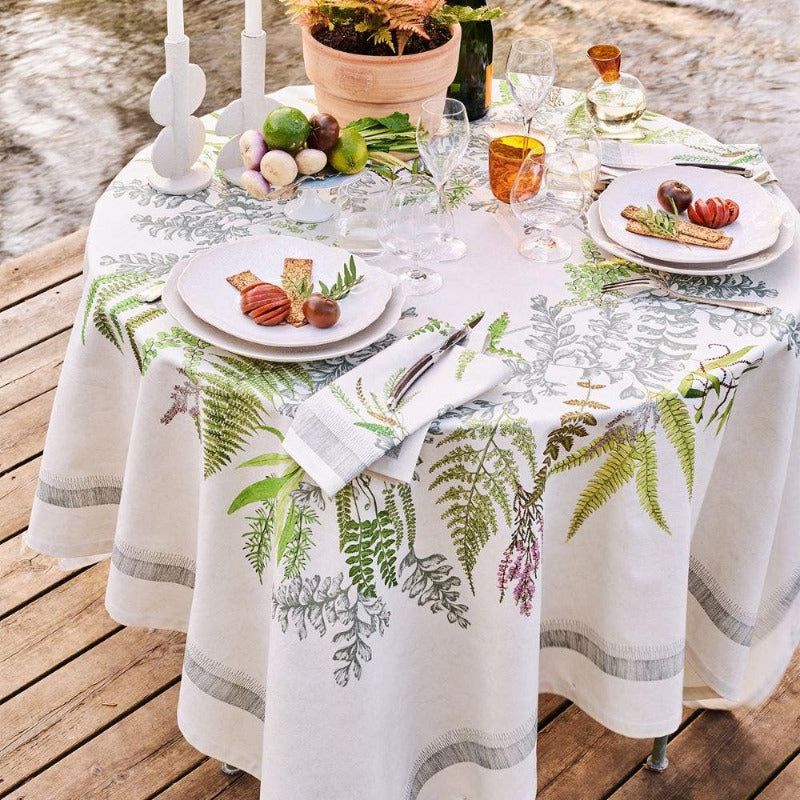 Bouquet De Fougeres Birch Tablecloth - Elegant Floral & Fern Design for Dining Room, Kitchen, or Party Decor (2024 Discontinued Pattern)