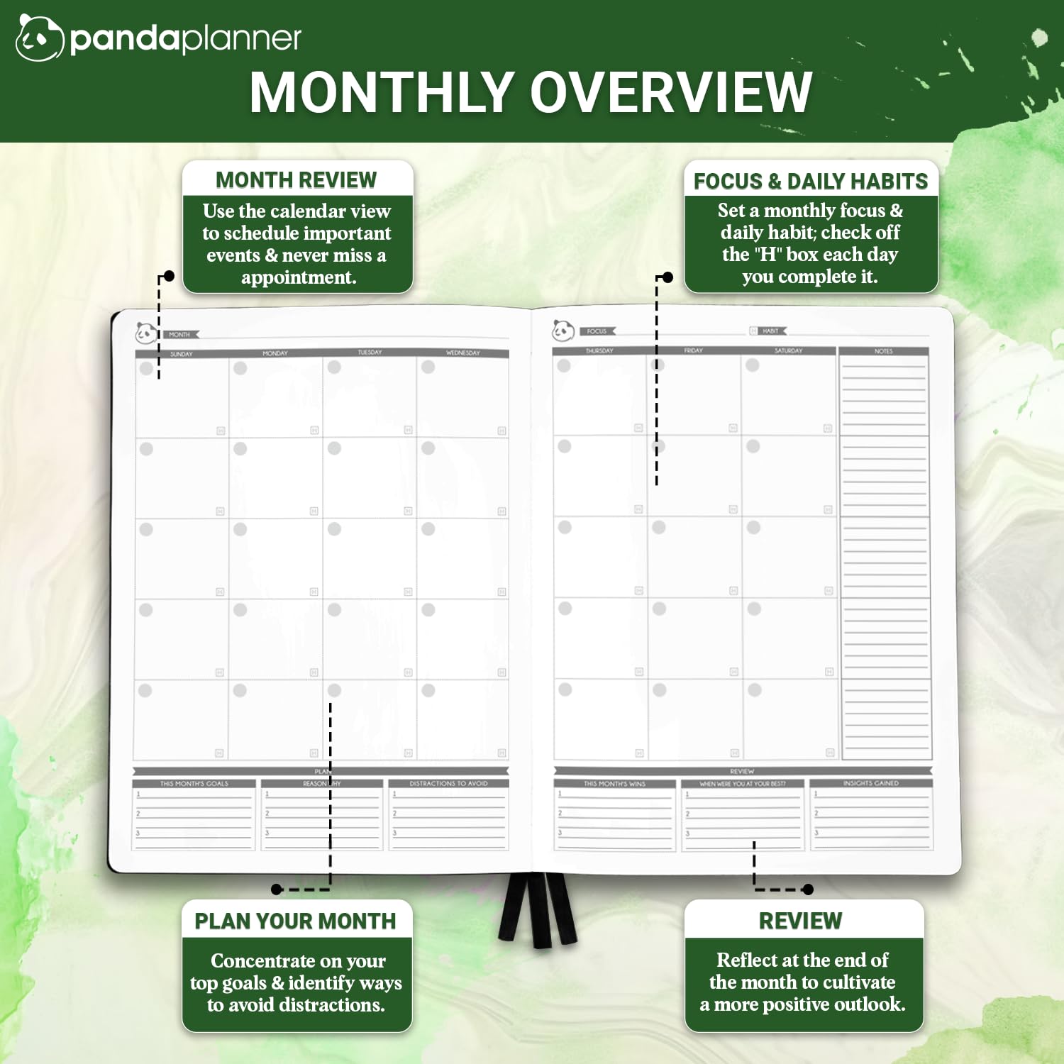 Panda Planner Pro 2025 Undated Daily Planner with Hourly Schedule - 8.5