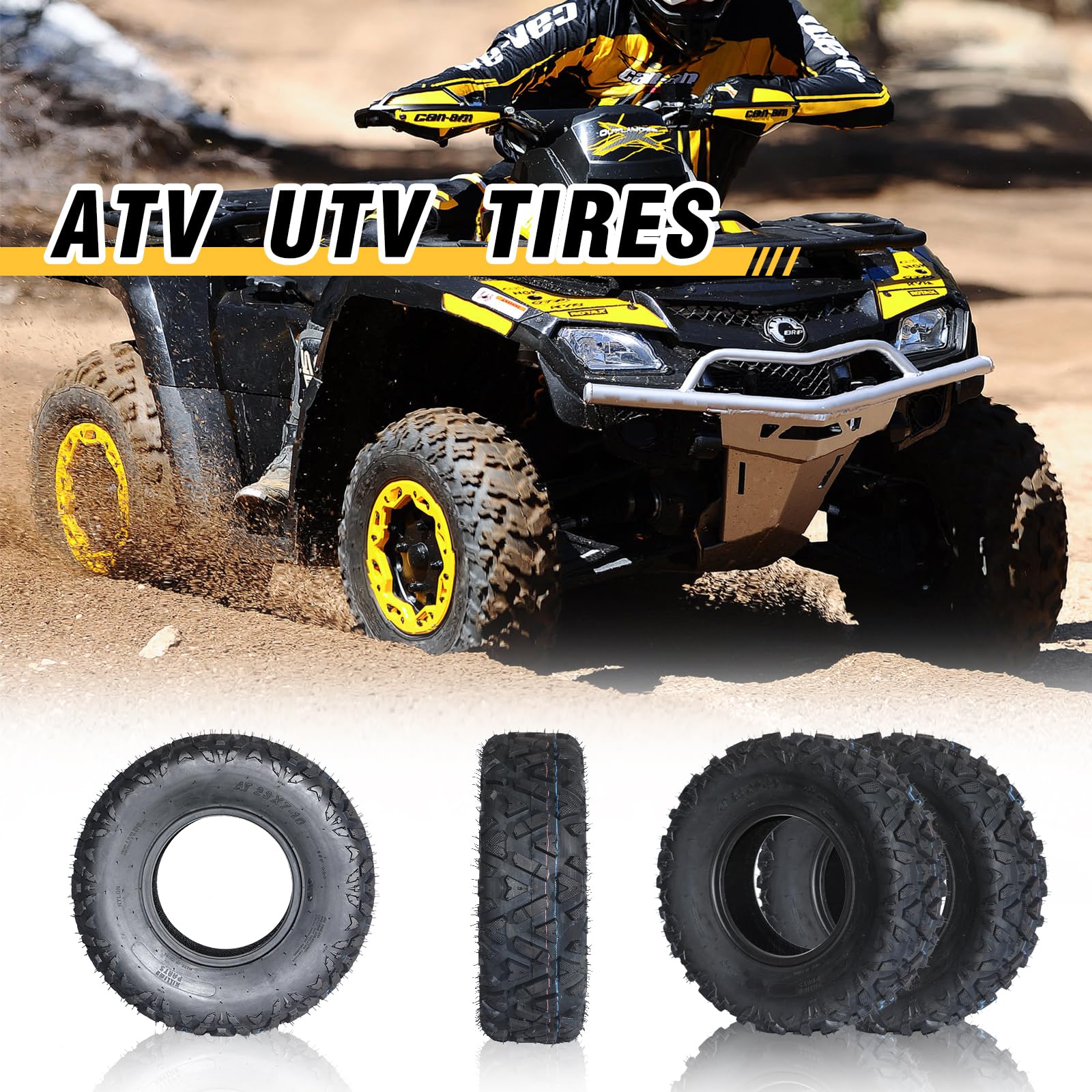 Motorhot Pair of 2 23x7-10 ATV/UTV All-Terrain Tires - 4-Ply Tubeless Tires for Off-Road, Mud, Sand & Trail Riding - Perfect for ATV, UTV, Quad & Side-by-Side Vehicles