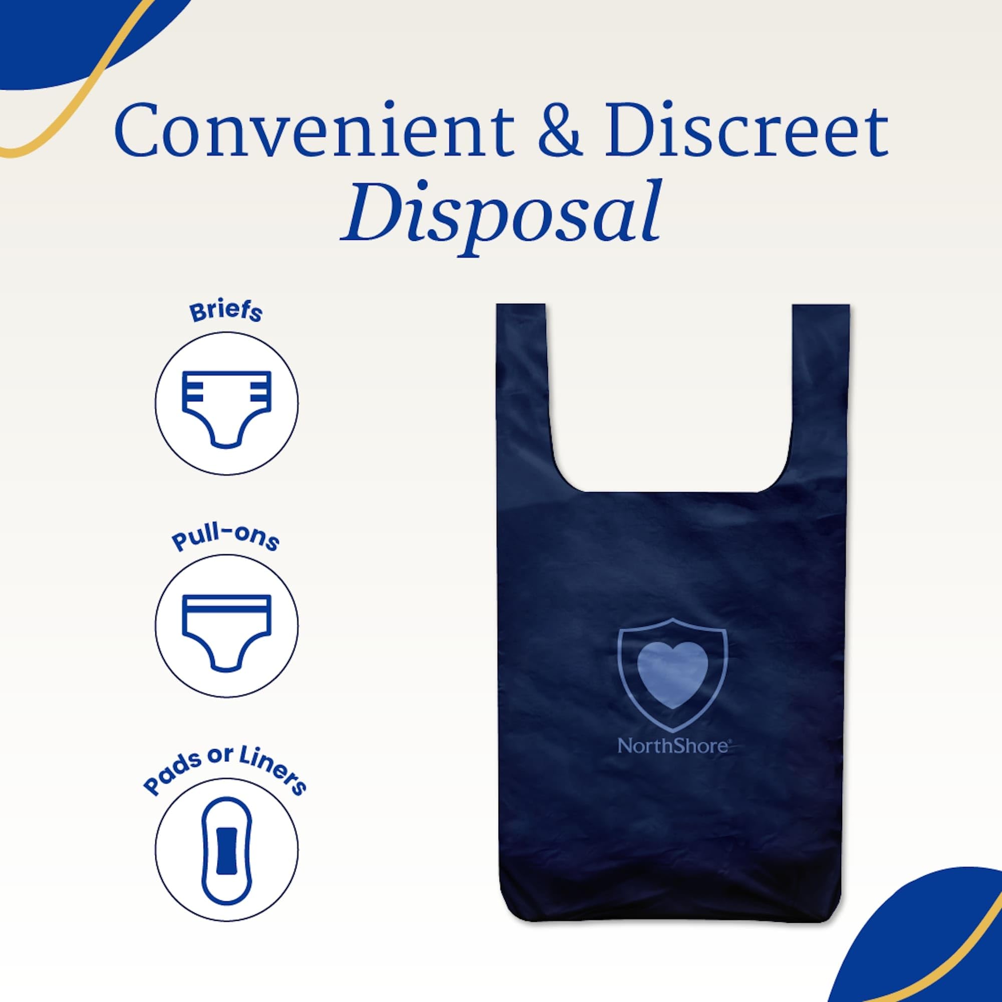 NorthShore DiscreetShield Disposable Bags - 1000 Count (40 Packs of 25) - Medium-Large Resealable Navy Blue Waste Bags for Diapers, Incontinence & Medical Supplies - Ideal for Home, Travel & Healthcare Facilities