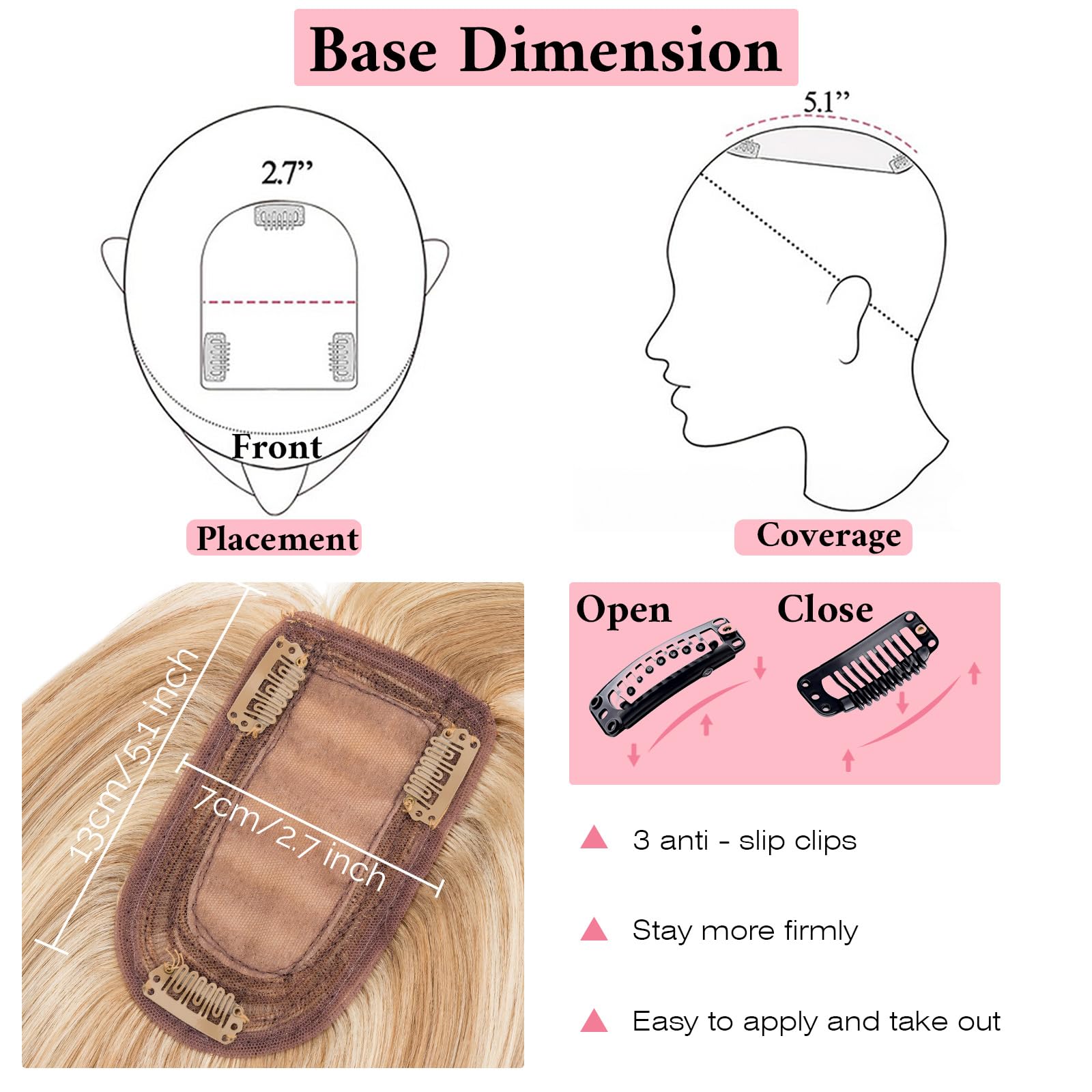 SEGO 100% Real Human Hair Toppers with Bangs - Silk Base 150% Density Clip-in Hairpiece for Women (2.7”x5.1”) - Thinning Hair & Hair Loss Solution - Gray Hair Coverage - Perfect for Daily Wear, Special Occasions & Confidence Boosting