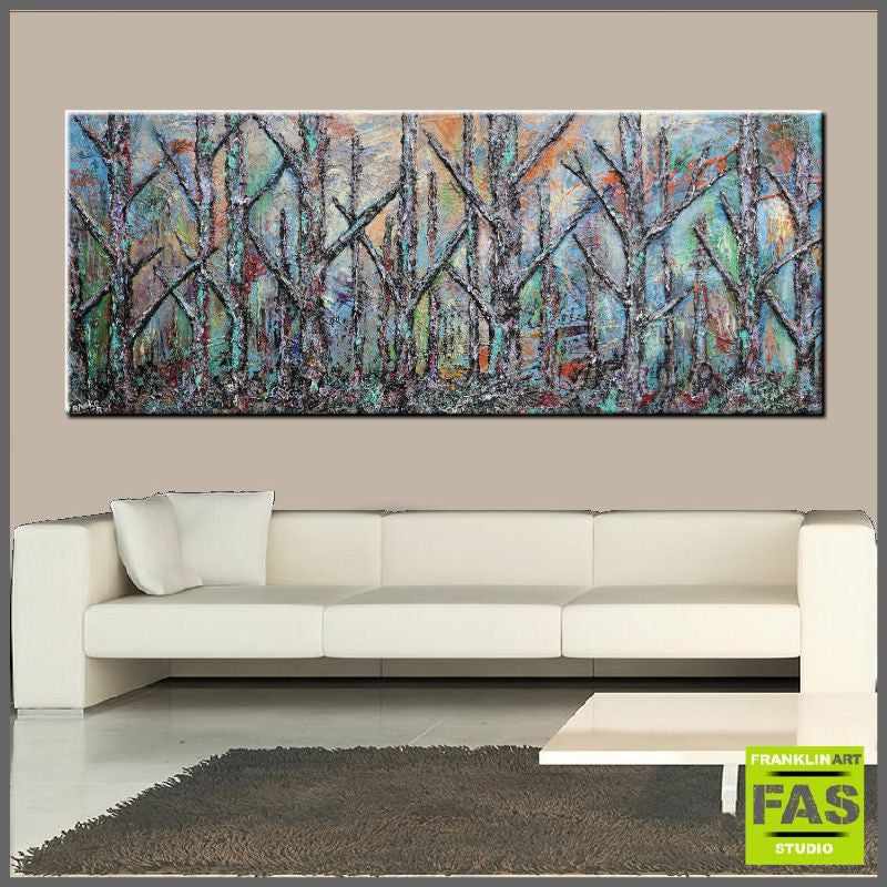 Abstract Realism Forest Trees Landscape Painting - Wall Art for Living Room, Bedroom & Office Decor