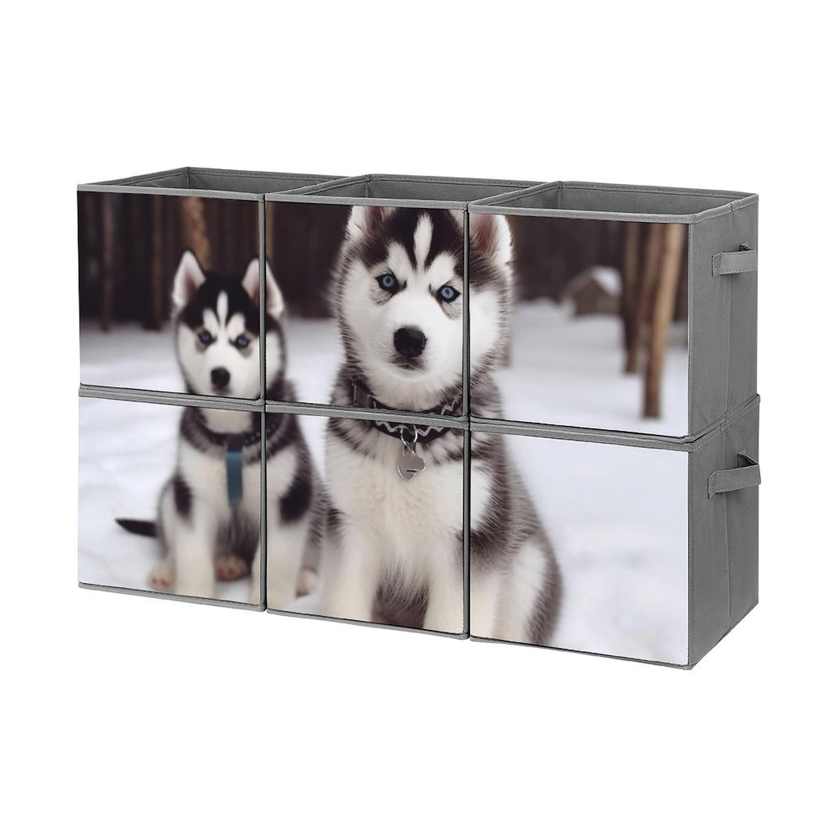 6-Pack Adorable Huskies Collapsible Storage Bins with Handles - Large Closet Organizer, Foldable Fabric Storage Baskets for Clothes, Toys & Home Organization - Perfect for Bedroom, Nursery & Laundry Room Storage