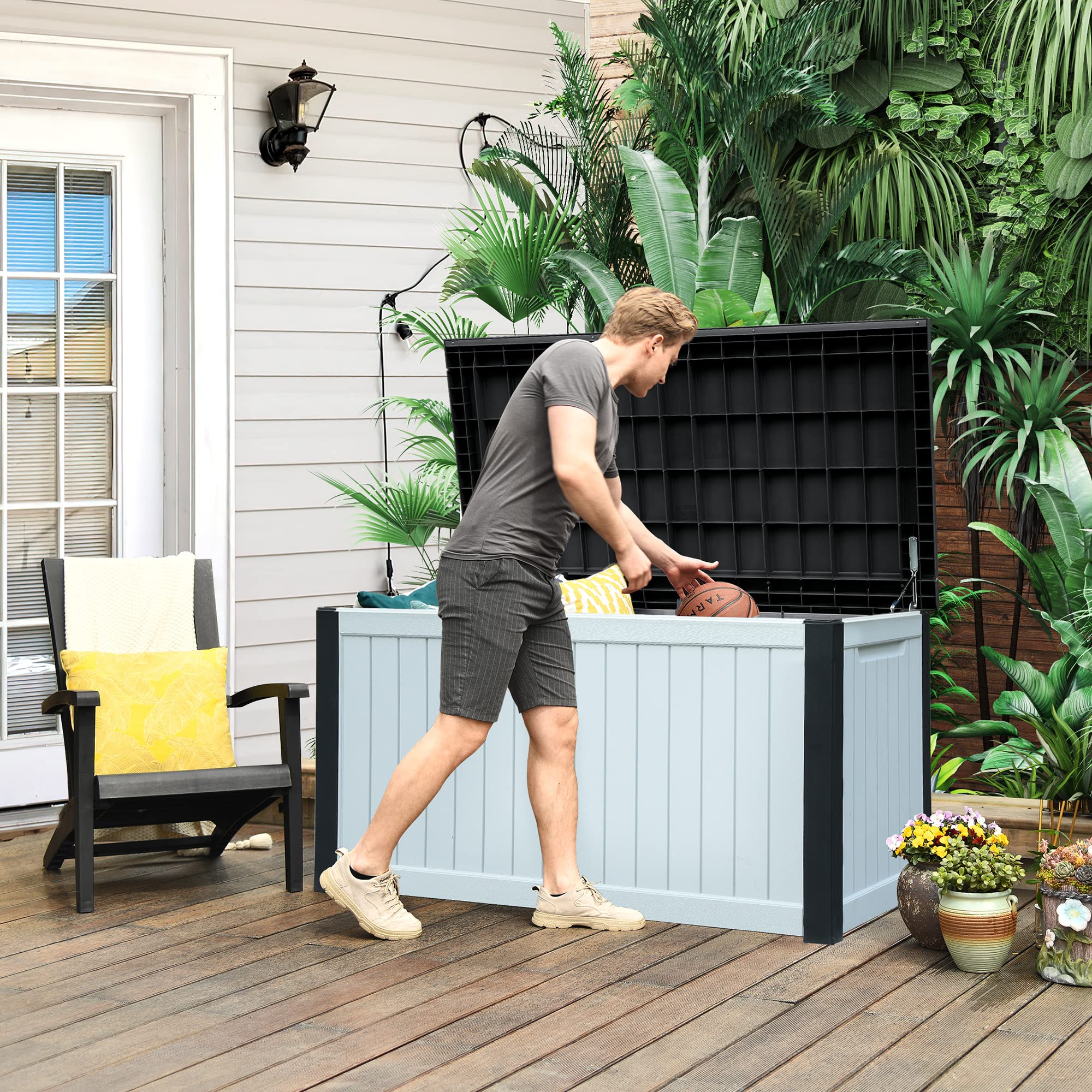 YITAHOME XXL 230 Gallon Large Outdoor Storage Deck Box - Waterproof Lockable Patio Furniture Cover for Cushions, Garden Tools, Pool Accessories - Durable Grayish-White Deck Box for Backyard, Garden & Poolside Organization