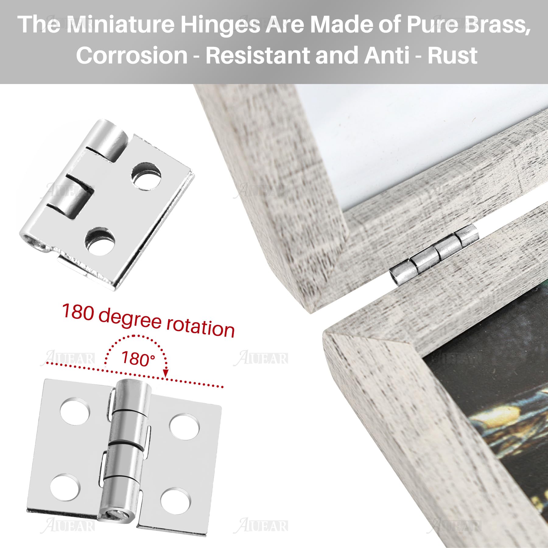 50 Pack Miniature Hinges with 200 Screws - 180 Degree Rotation Silver Jewelry Box Hardware for Furniture, Craft, Closet & Cabinet - Perfect for DIY Projects, Small Woodworking & Home Decor Upgrades