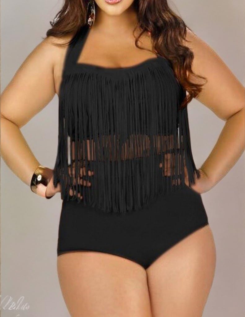 Plus Size High Waist Fringe Bikini Set for Women - Trendy Two Piece Swimwear for Beach, Pool & Summer Vacations