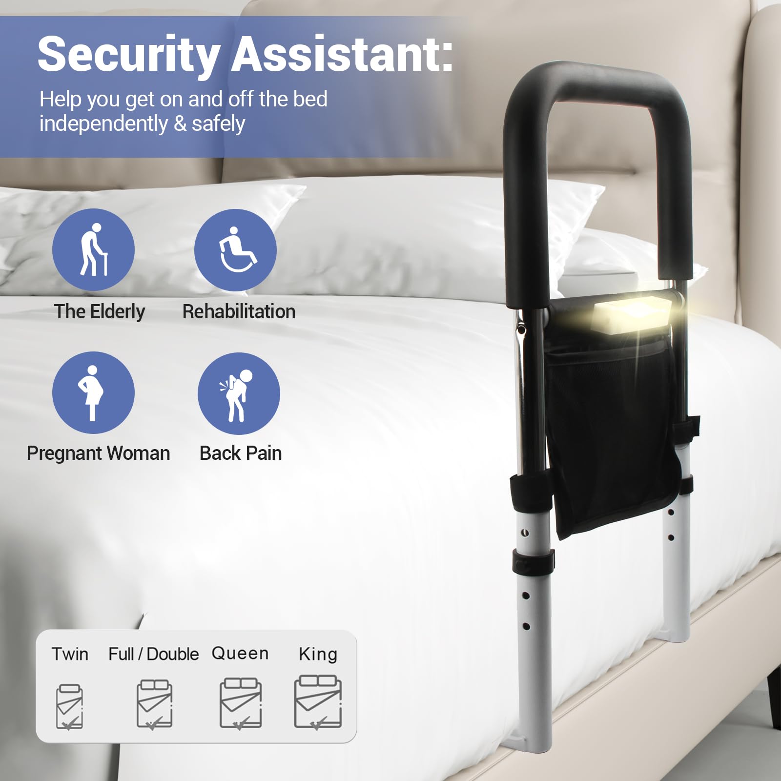 Elderly Bed Safety Rails - Adjustable Bed Assist Handles for Seniors, Fall Prevention Grab Bars for King, Queen, Full & Twin Beds - Ideal for Home Care, Hospitals & Assisted Living Facilities