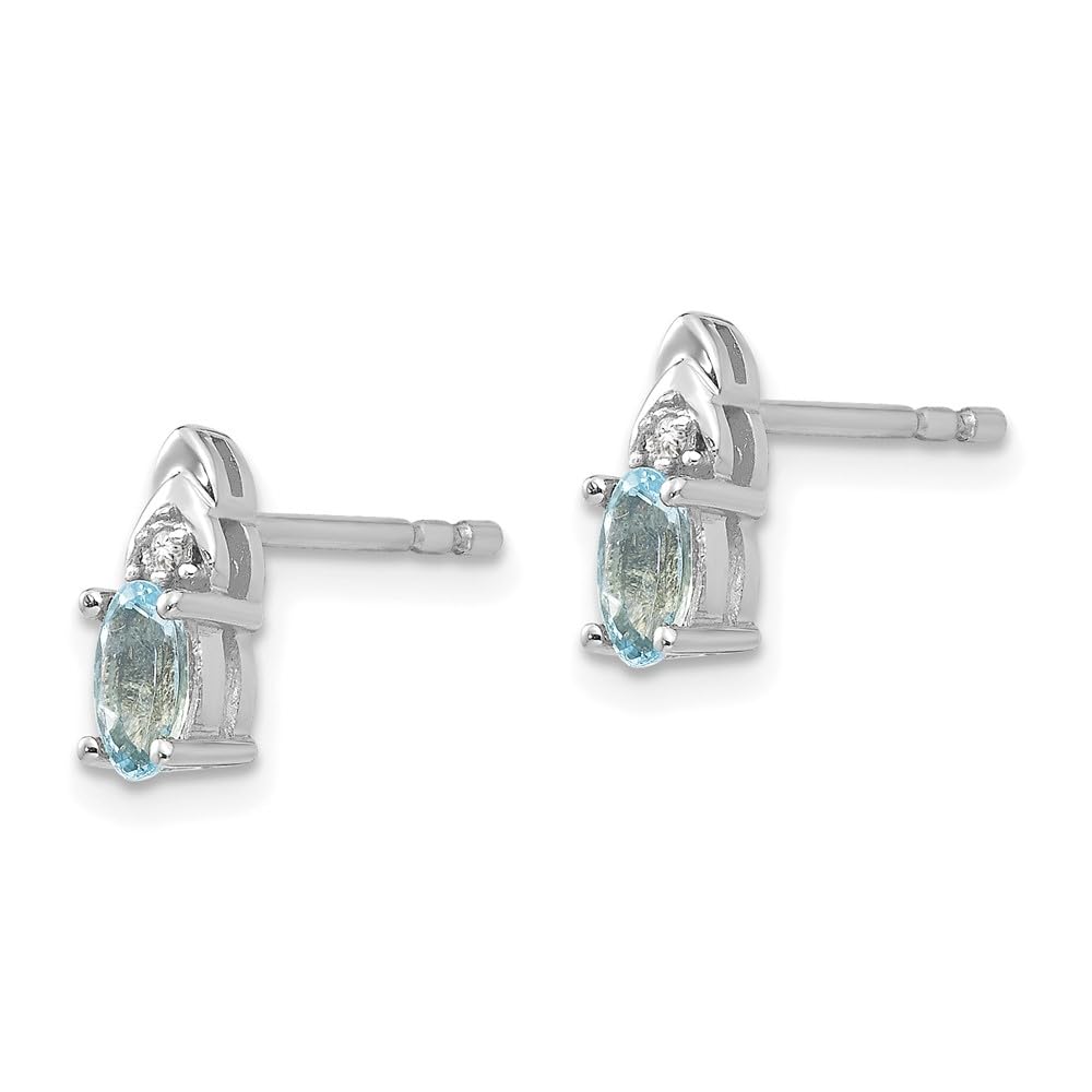 14K White Gold Aquamarine and Diamond Stud Earrings for Women - Elegant Fine Jewelry Gift for Her - Perfect for Weddings, Anniversaries & Special Occasions