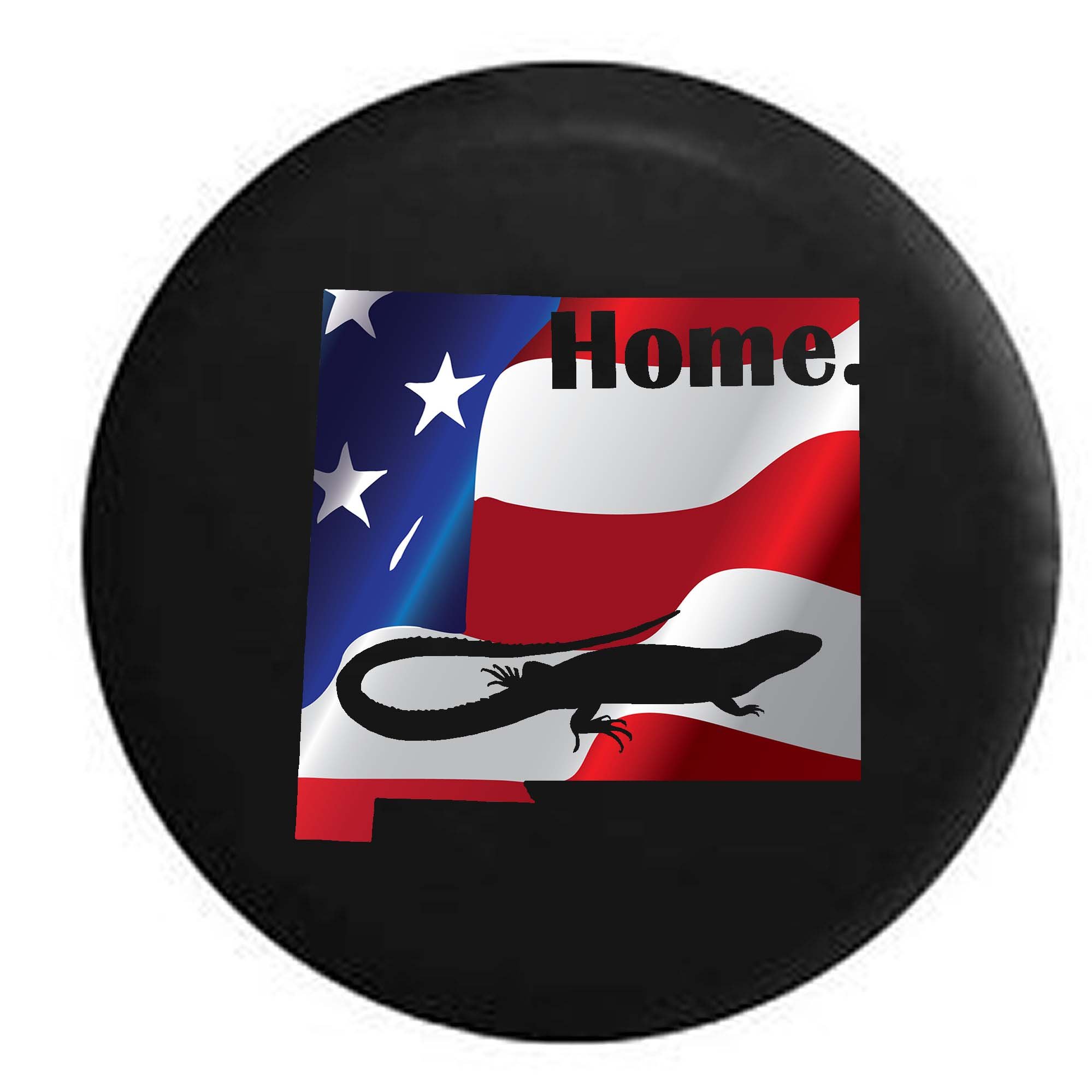 New Mexico Flag RV Spare Tire Cover - 27.5 Inch Black Desert Lizard Design for Campers & Travel Trailers - Durable UV Protection for Outdoor Adventures