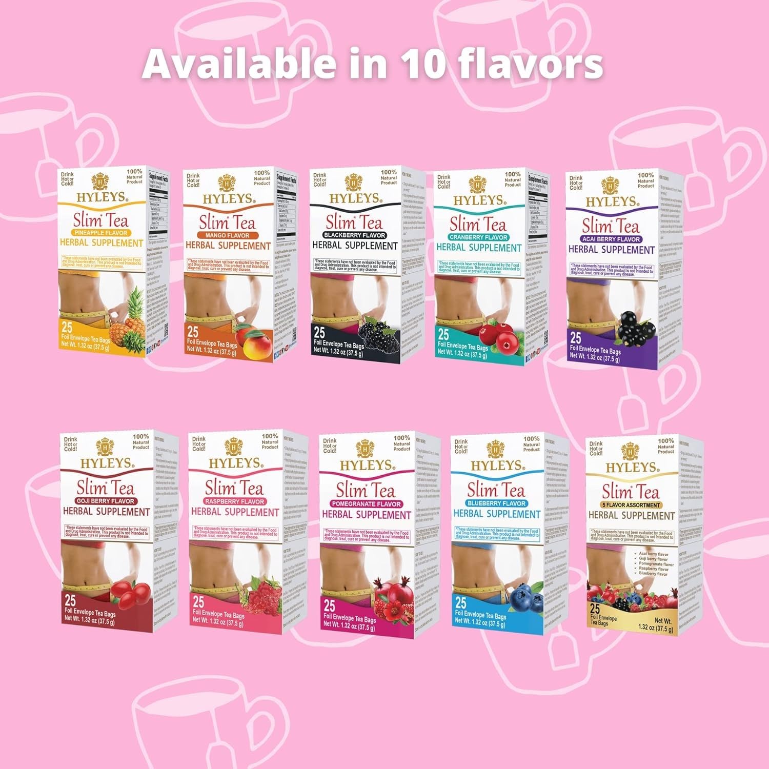 Hyleys Slim Tea Acai Berry 50 Tea Bags (6 Pack) - Natural Herbal Weight Loss Supplement for Detox & Cleanse - Supports Metabolism & Digestion - Perfect for Daily Wellness Routine or Post-Workout Recovery