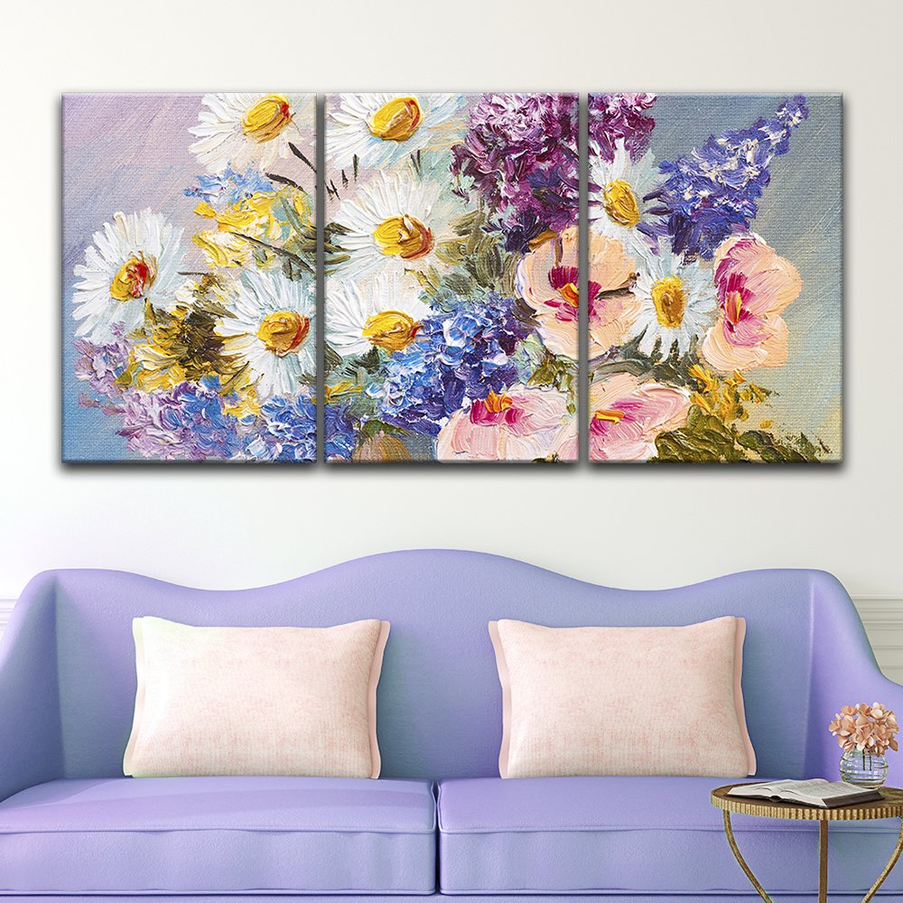 Wall26 3-Panel Floral Canvas Wall Art - Oil Painting Style Flower Giclee Print, Gallery Wrapped Modern Home Decor (16