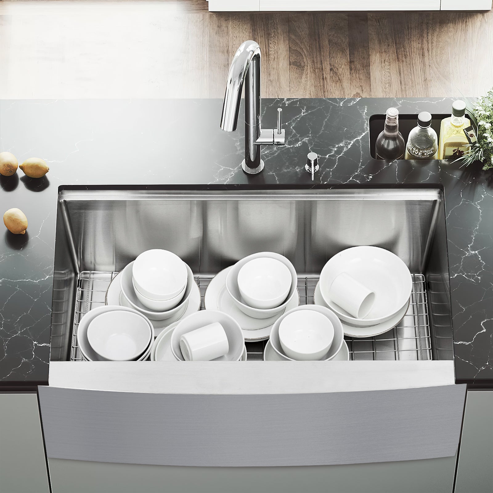GARVEE 33 Inch Farmhouse Kitchen Sink - 33x22 Stainless Steel Apron Front Single Bowl Sink with Accessories | 16 Gauge Deep Basin for Modern Farmhouse, Rustic & Country Style Kitchens | Perfect for Food Prep, Washing Large Pots & Entertaining