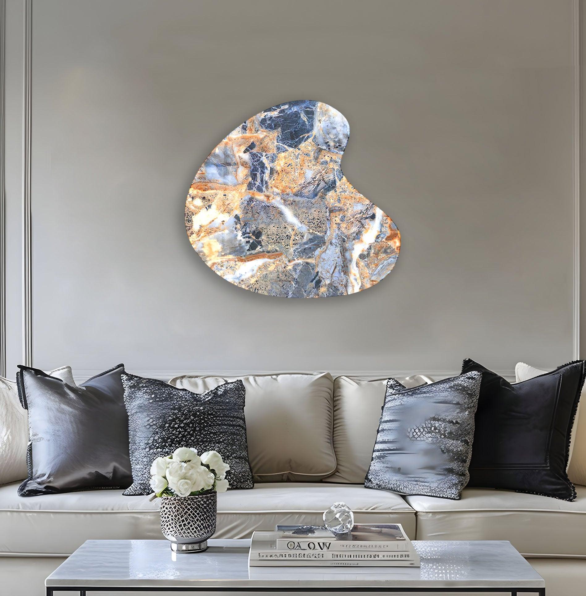 Blue Marble Style Irregular Glass Wall Art - Modern Abstract Home Decor for Living Room, Bedroom & Office