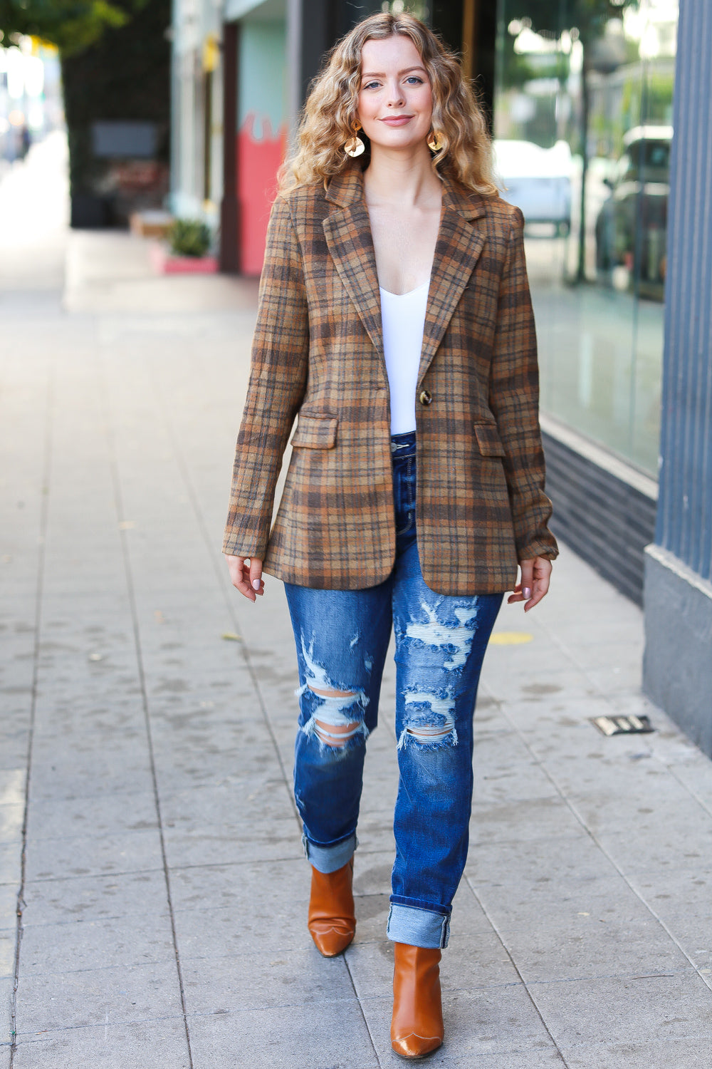 Make It Happen Spice Plaid Tailored Collar Lapel Blazer for Women - Stylish Office Wear & Business Casual Outfits