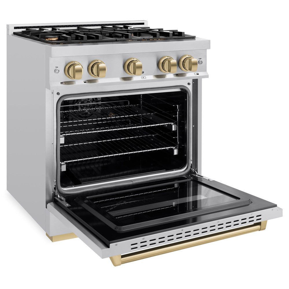 ZLINE Autograph Edition 30 Inch 4.2 Cu Ft Classic Gas Range with 4 Burner Cooktop & Convection Gas Oven - Stainless Steel with Champagne Bronze Accents (CGRZ 30 CB) - Perfect for Modern Kitchens, Home Chefs & Gourmet Cooking