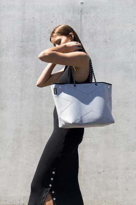 Premium Neoprene Tote Bag - Light Grey Marble Print | Waterproof & Durable X Bag for Work, Gym & Beach | Stylish Women's Shoulder Bag for Everyday Use