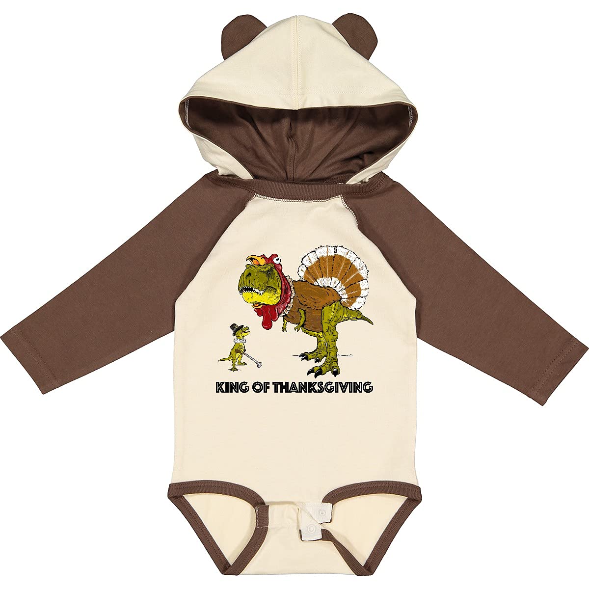 Inktastic King of Thanksgiving T-Rex Turkey and Pilgrim Long Sleeve Baby Bodysuit - Funny Holiday Outfit for Infants & Toddlers - Perfect for Thanksgiving Family Photos and Festive Celebrations