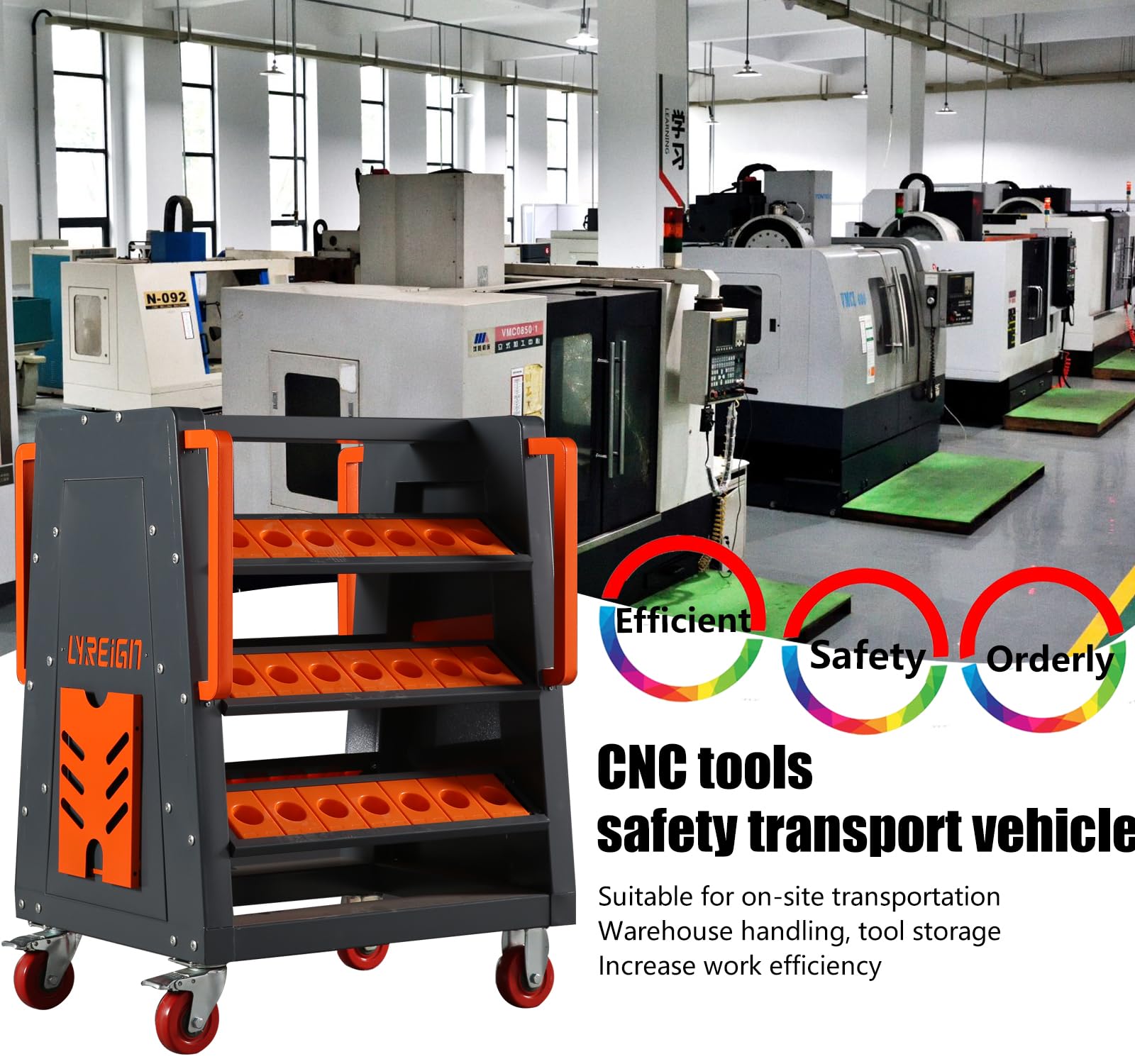 HSK100 CNC Tool Cart - 24 Capacity 3-Tier Rolling Tool Organizer with CNC Wheels | Mobile Tool Holder Cart for Cat 40 & CNC Machines | Workshop & Garage Storage Solution