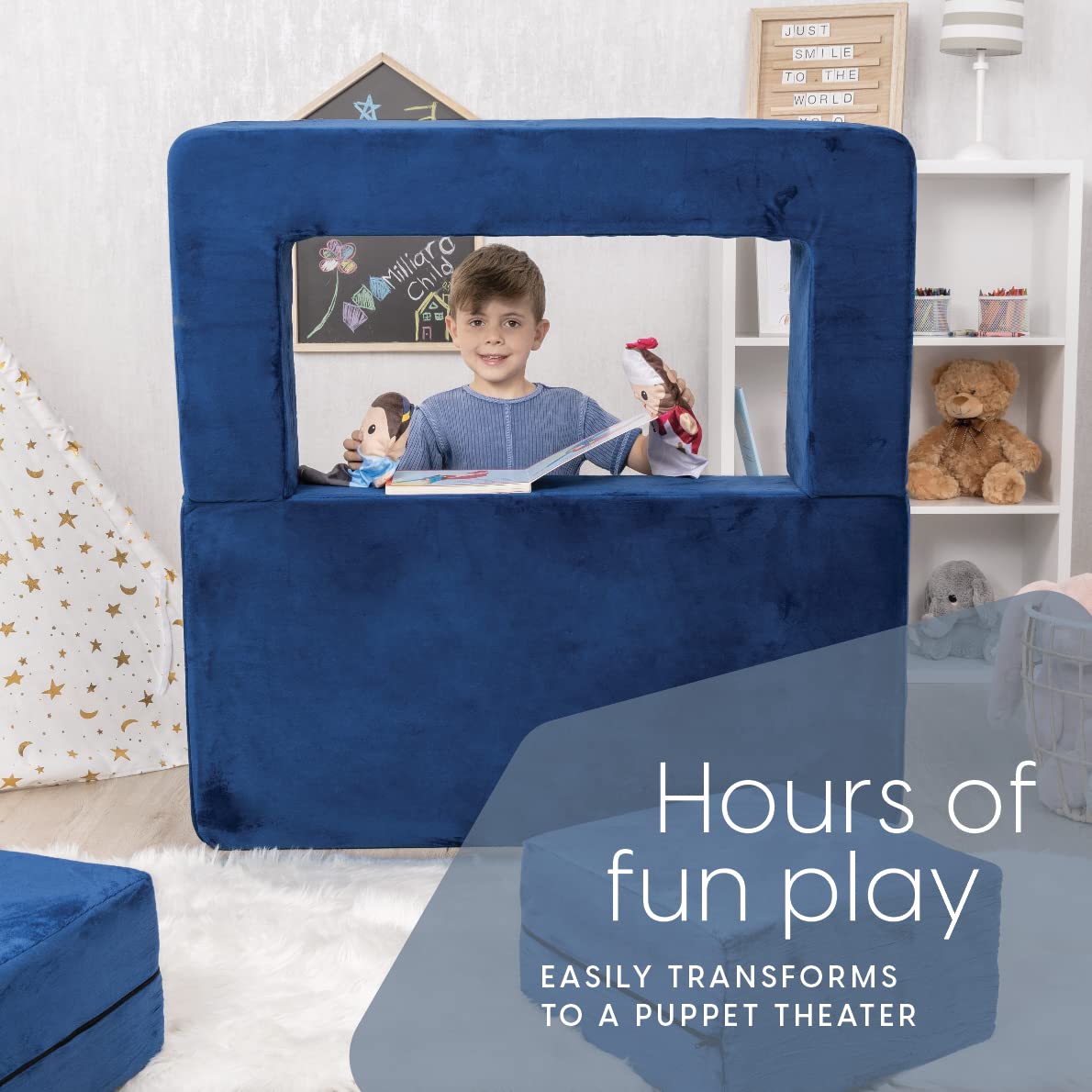 Milliard Kids Modular Sofa - Navy Blue Toddler & Baby Playroom Couch, Bedroom Furniture with Bonus Pillow | Perfect for Playtime, Naps & Reading Nook