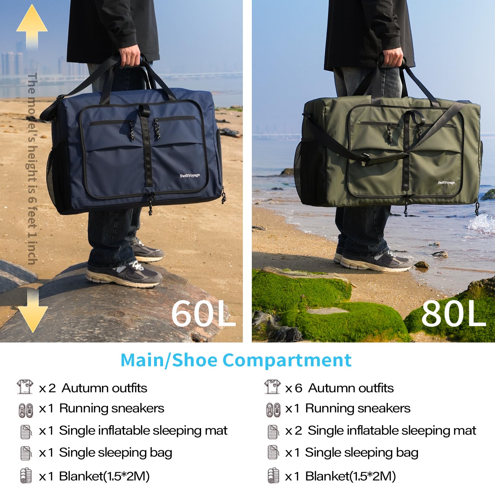 Expandable 60L Duffle Bag for Women & Men - Heavy Duty Foldable Gym Bag, Travel Duffel for Sports, Camping & Workout | Perfect for Gym, Travel, Weekend Getaways & Outdoor Adventures