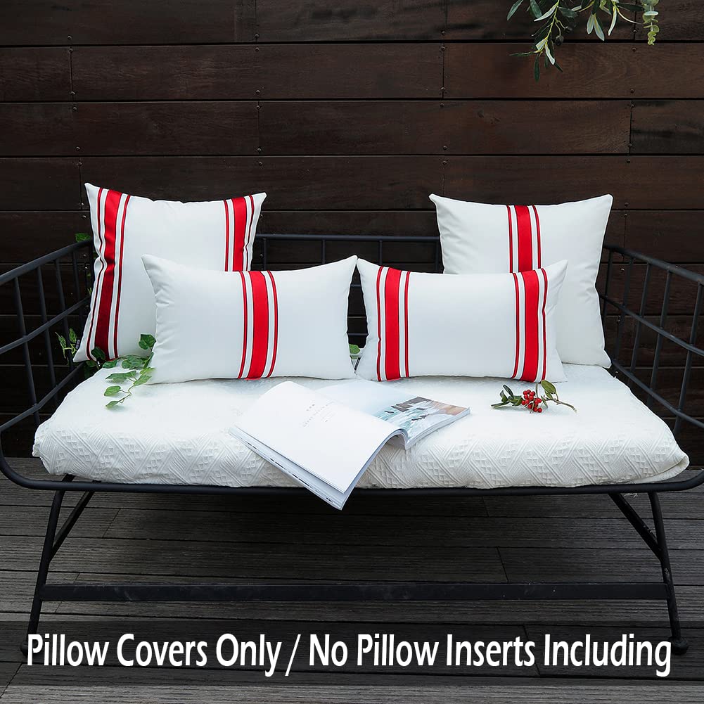 JOJOGOGO 2-Pack Red Waterproof Outdoor Lumbar Pillow Covers 12x20 Inches - Durable Porch Swing & Patio Furniture Cushion Protectors for Bench, Chair, Garden & Backyard Decor (Weather-Resistant)
