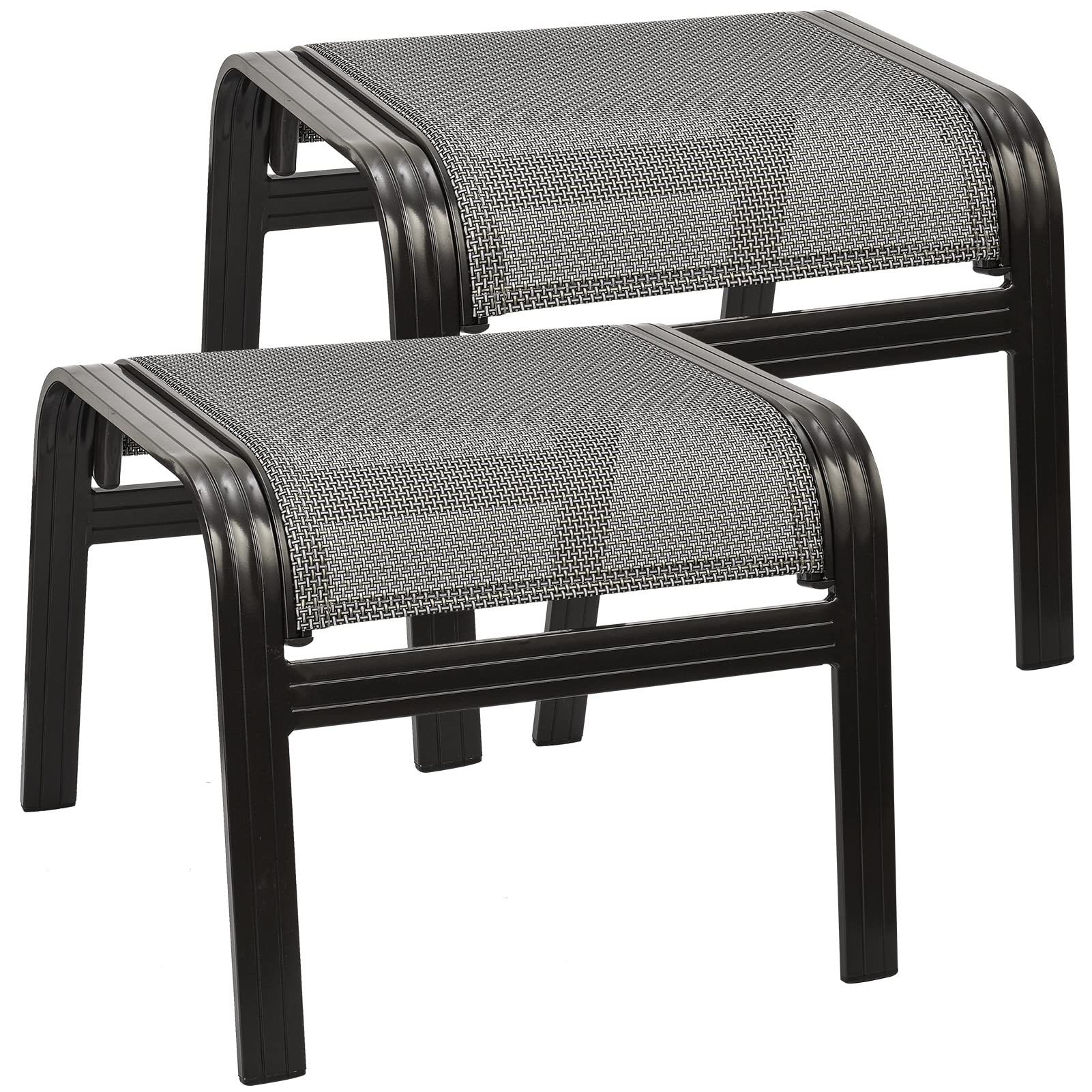 Outdoor Patio Ottoman Set - 2 Pack Textilene Footstools with Metal Frame, Portable Footrest for Garden, Deck & Poolside (Grey) - Perfect for Lounging, Relaxing & Extra Seating