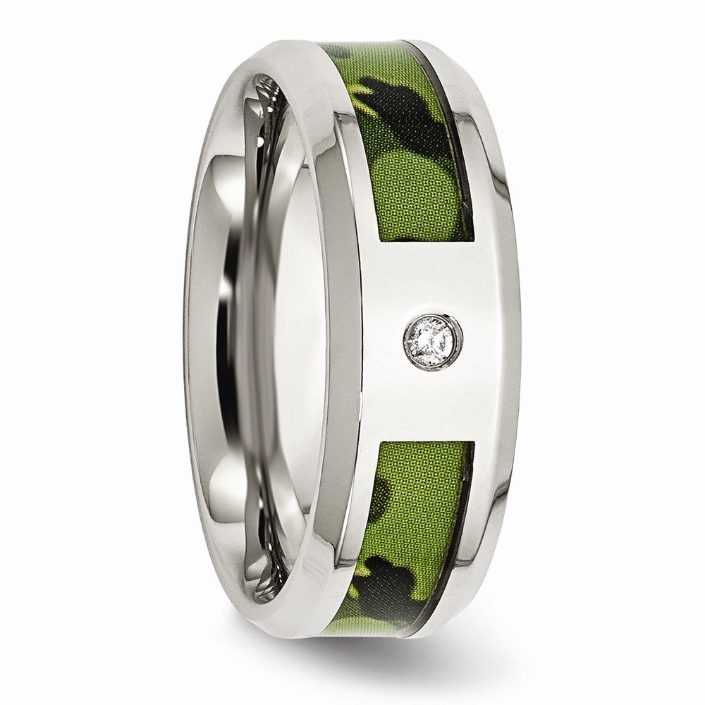 0.035ct Diamond 8mm Solid Stainless Steel Camouflage Men's Wedding Band Ring - Perfect for Military, Outdoor & Everyday Wear