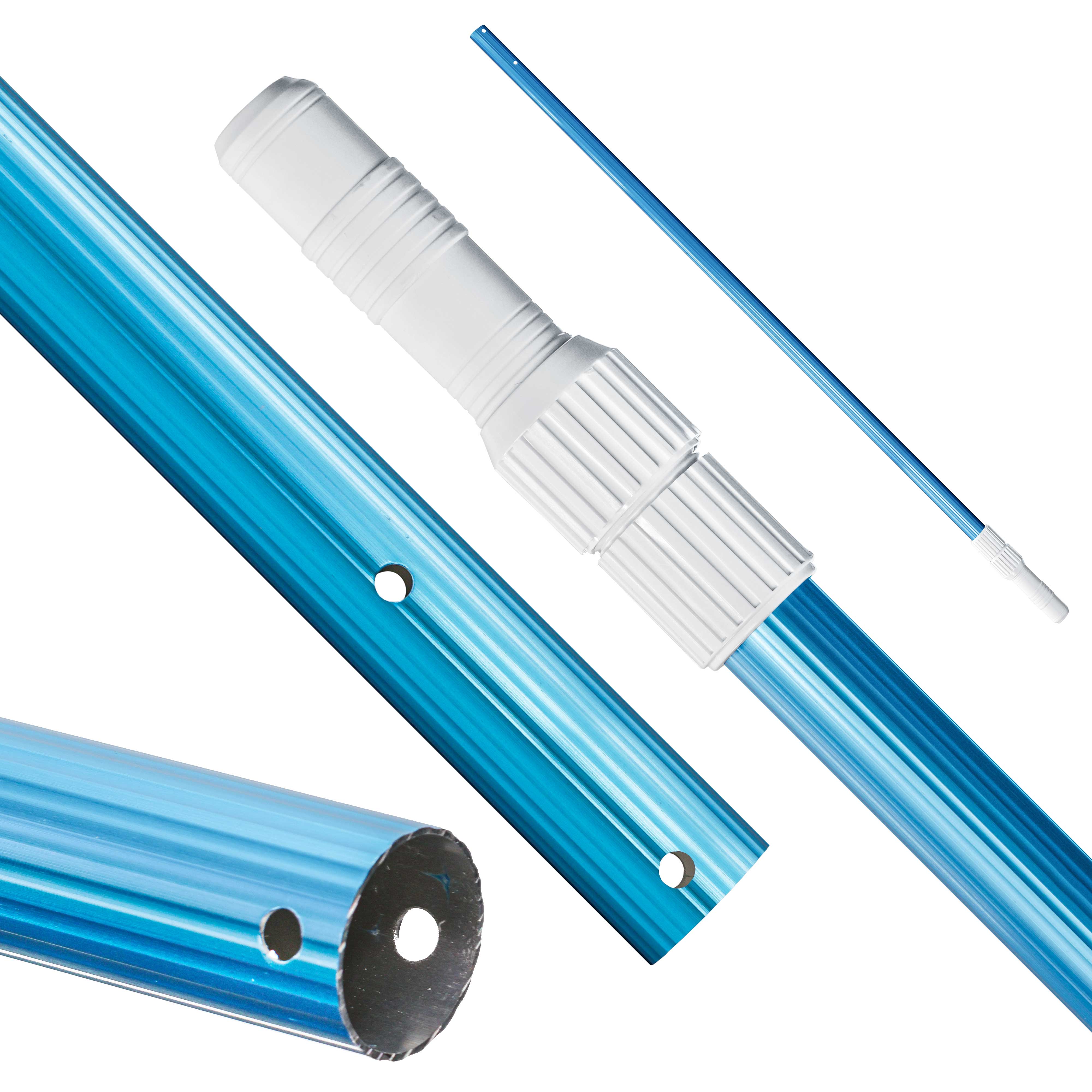 8ft Blue Anodized Aluminum Telescopic Pool Pole - Adjustable 2-Piece Swimming Pool Cleaning Tool for Skimmer Nets | Professional Grade, Durable & Lightweight | Perfect for Inground & Above Ground Pool Maintenance