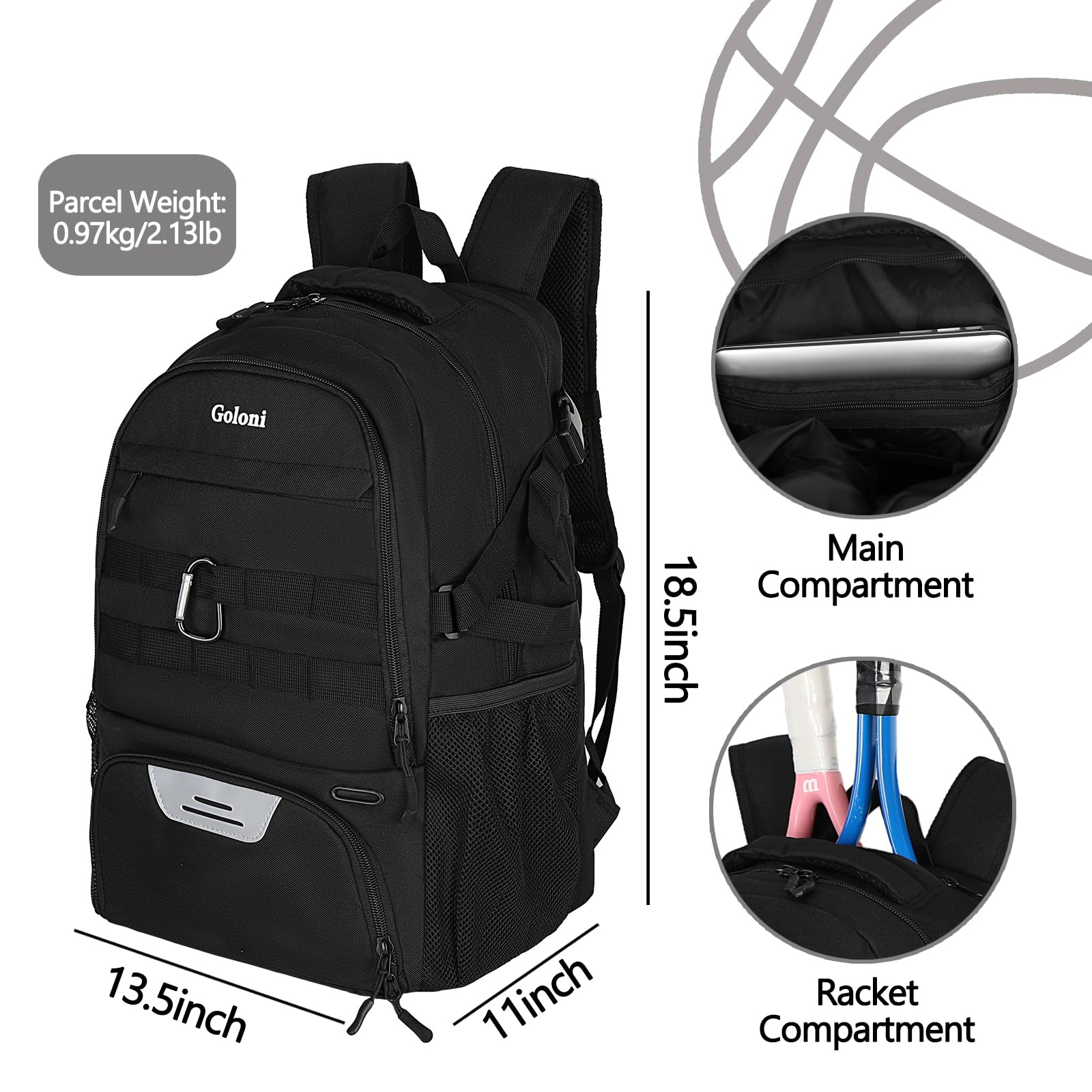 **Basketball Backpack for Men & Women - Sports Gym Bag with Ball & Shoe Compartment - Perfect for Training, Travel & School**