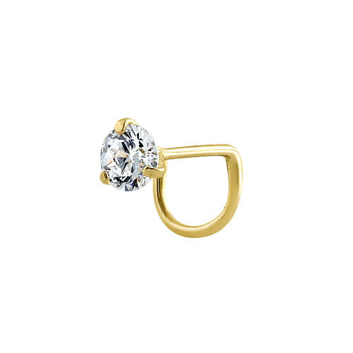 14K Yellow Gold Round CZ Nose Stud - Hypoallergenic U Hook Nose Ring for Sensitive Skin | Perfect for Everyday Wear, Parties & Special Occasions
