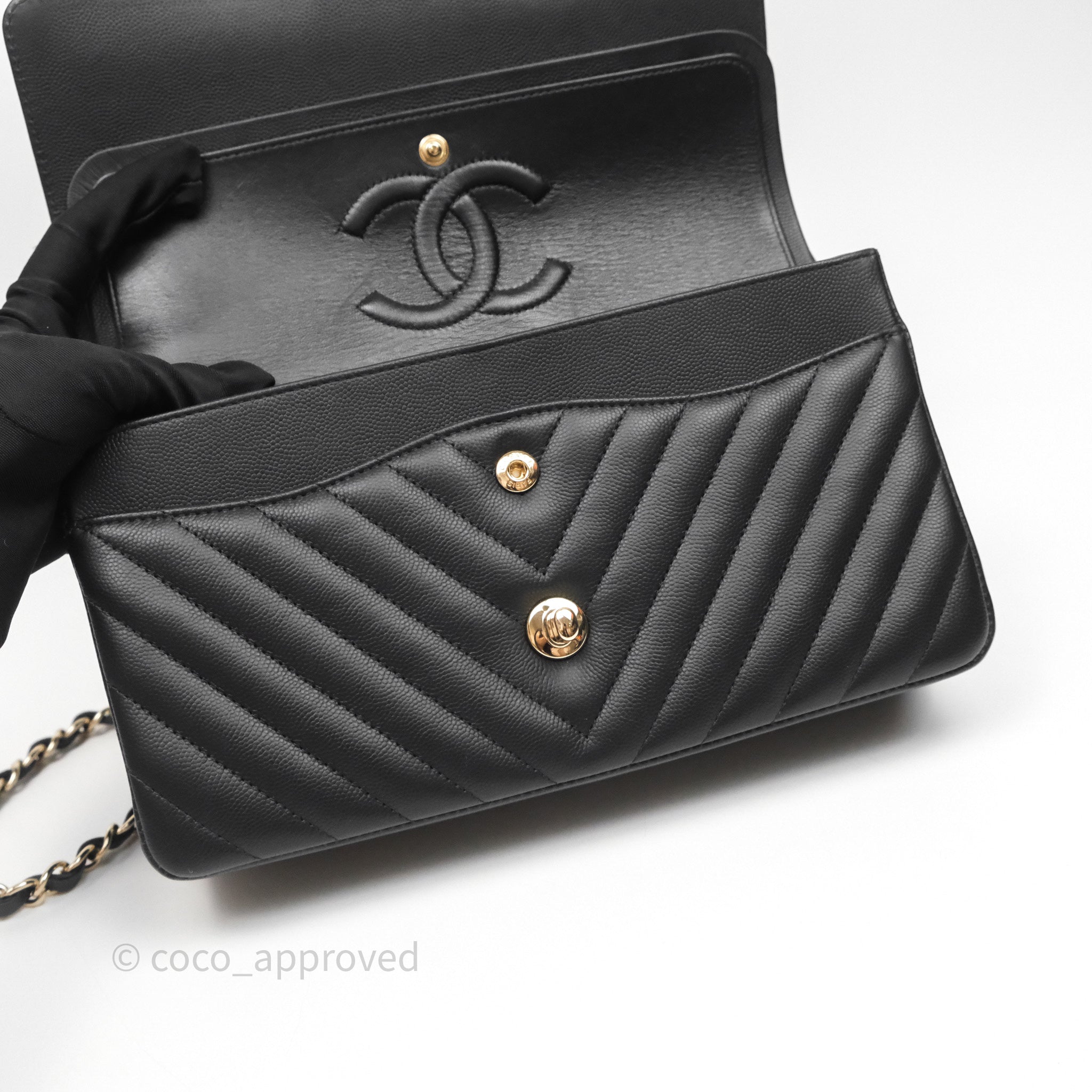 Chanel Classic Medium Flap Bag Chevron Black Caviar Leather with Gold Hardware - Luxury Designer Handbag for Women, Perfect for Work, Evening Events & Special Occasions