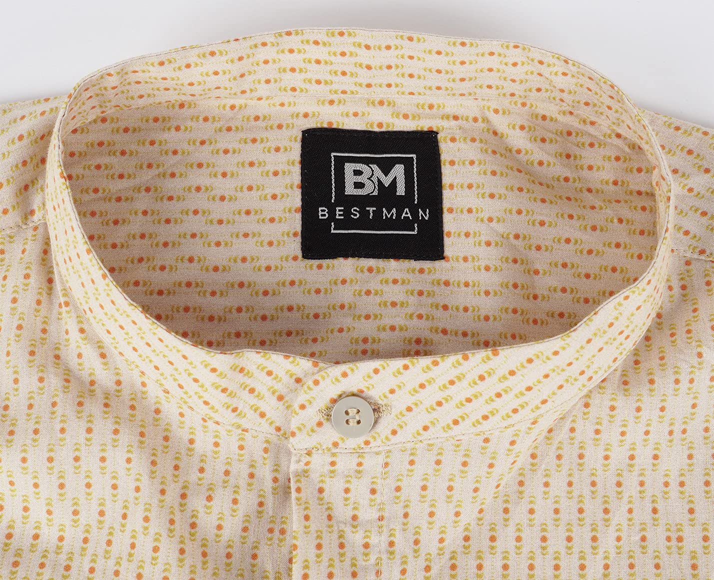 BESTMAN Men's Printed Mandarin Collar Long Sleeve Shirt - Office Wear & Business Casual Regular Fit Button Down Shirt for Work, Meetings, and Formal Occasions
