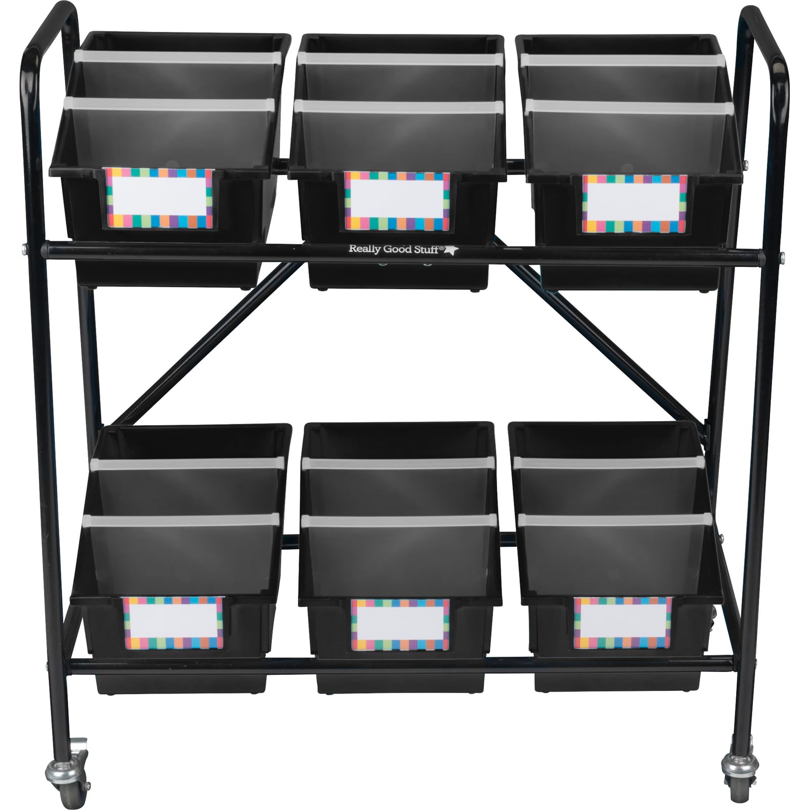 Really Good Stuff Mid-Size Mobile Storage Rack with 6 Chapter Book Bins - Rolling Classroom Organizer for Books, Toys & School Supplies - Perfect for Teachers, Homeschool & Kids' Room Organization
