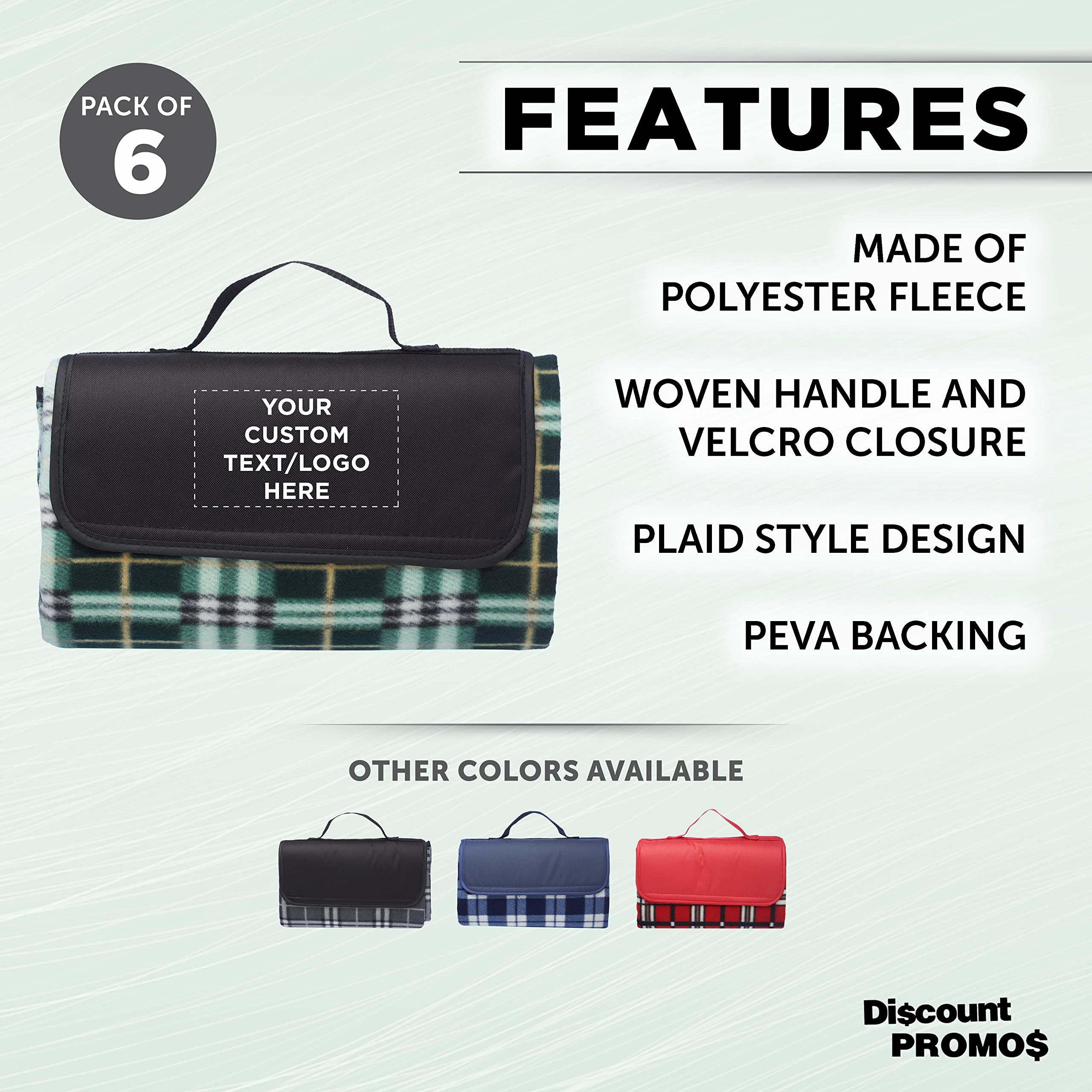 Custom Brookhaven Roll Up Picnic Blankets Set of 6 - Personalized Bulk Pack for Camping, Beach & Outdoor Activities - Waterproof & Portable Green Blankets - Perfect for Family Picnics, Concerts and Park Outings