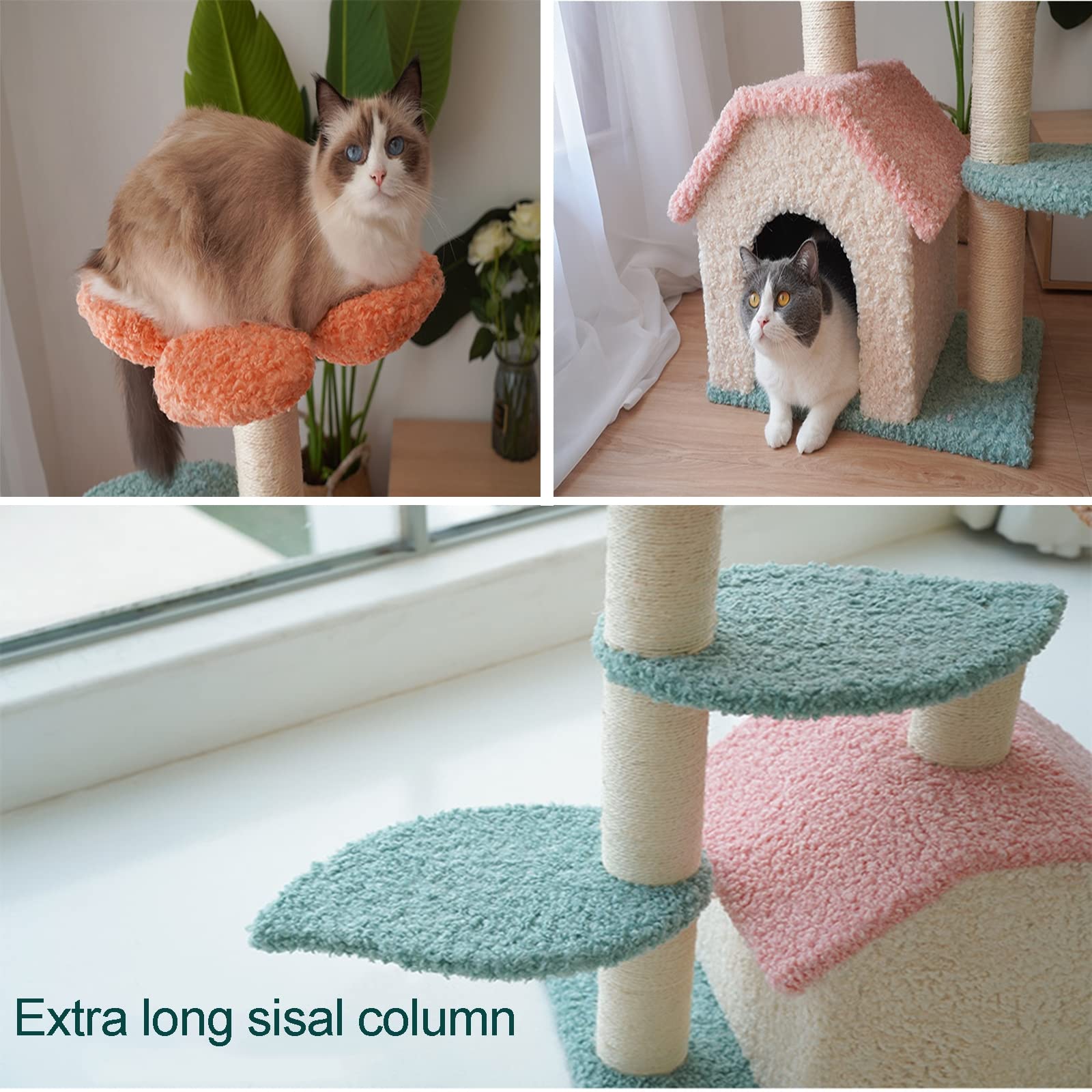 LFFH Flower Shaped Cat Tower - Double Layer Cat Condo with Sisal Scratching Post, Climbing Frame & Cozy Cat House for Kittens & Adult Cats | Perfect for Indoor Play, Exercise & Relaxation in Living Room or Bedroom