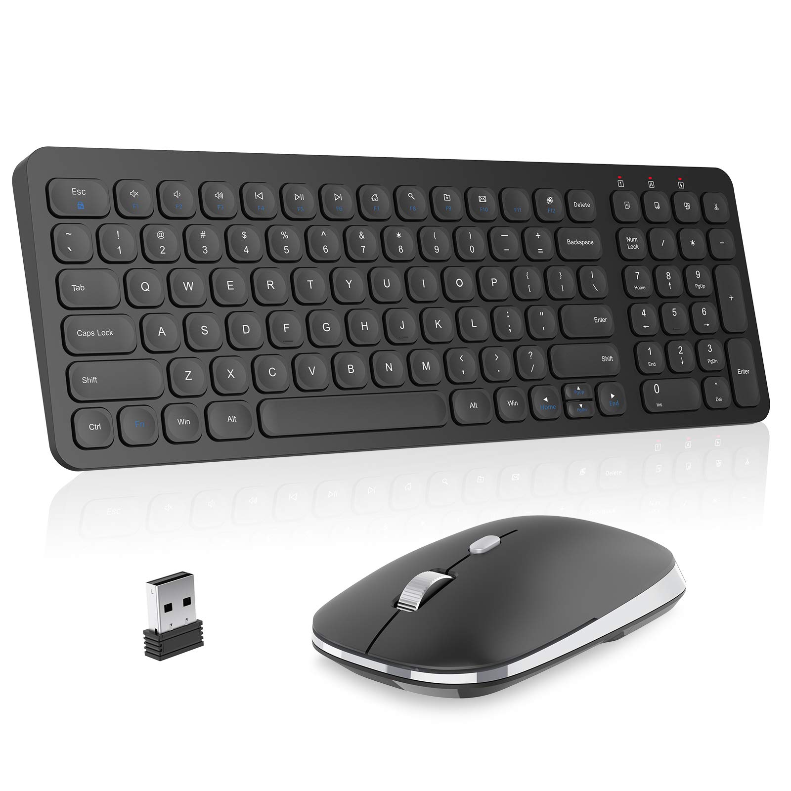 Cimetech Wireless Keyboard and Mouse Combo - Ultra-Thin 2.4G Full-Size Wireless Keyboard with Silent Click Mouse for Windows PC, Laptop, Desktop - Matte Black | Perfect for Office, Home & Gaming Use