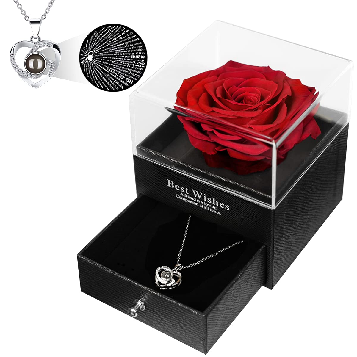 Eternal Rose Gift Box for Women - Handmade Rose Flower Necklace for Mom, Wife, Anniversary, Birthday, Wedding & Christmas - Romantic Home Decor & Jewelry Present for Her - Perfect for Valentine's Day, Mother's Day & Special Occasions