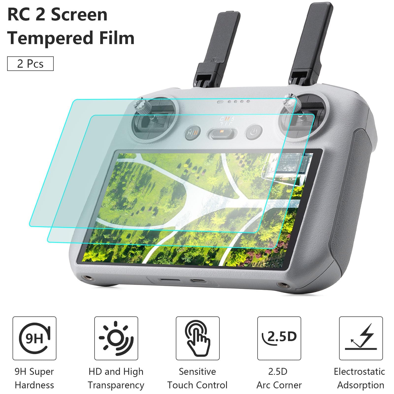 FPVtosky DJI Mini 4 Pro / Air 3 RC 2 Controller Accessories Kit - Sun Hood Cover, Lanyard, Screen Protectors (2 Pack) - Perfect for Outdoor Drone Flying and Aerial Photography